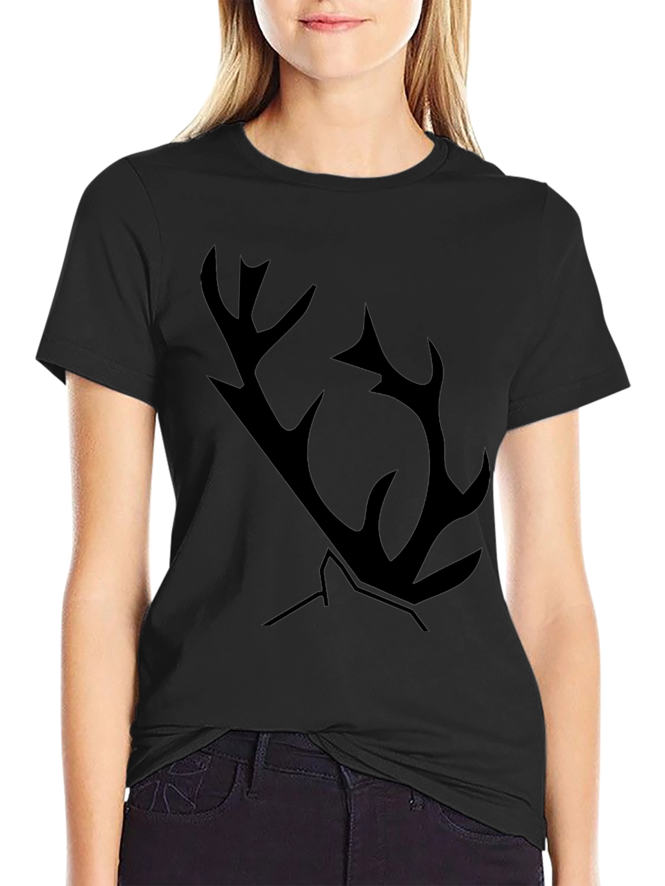 Black T-Shirt with Antler Graphic