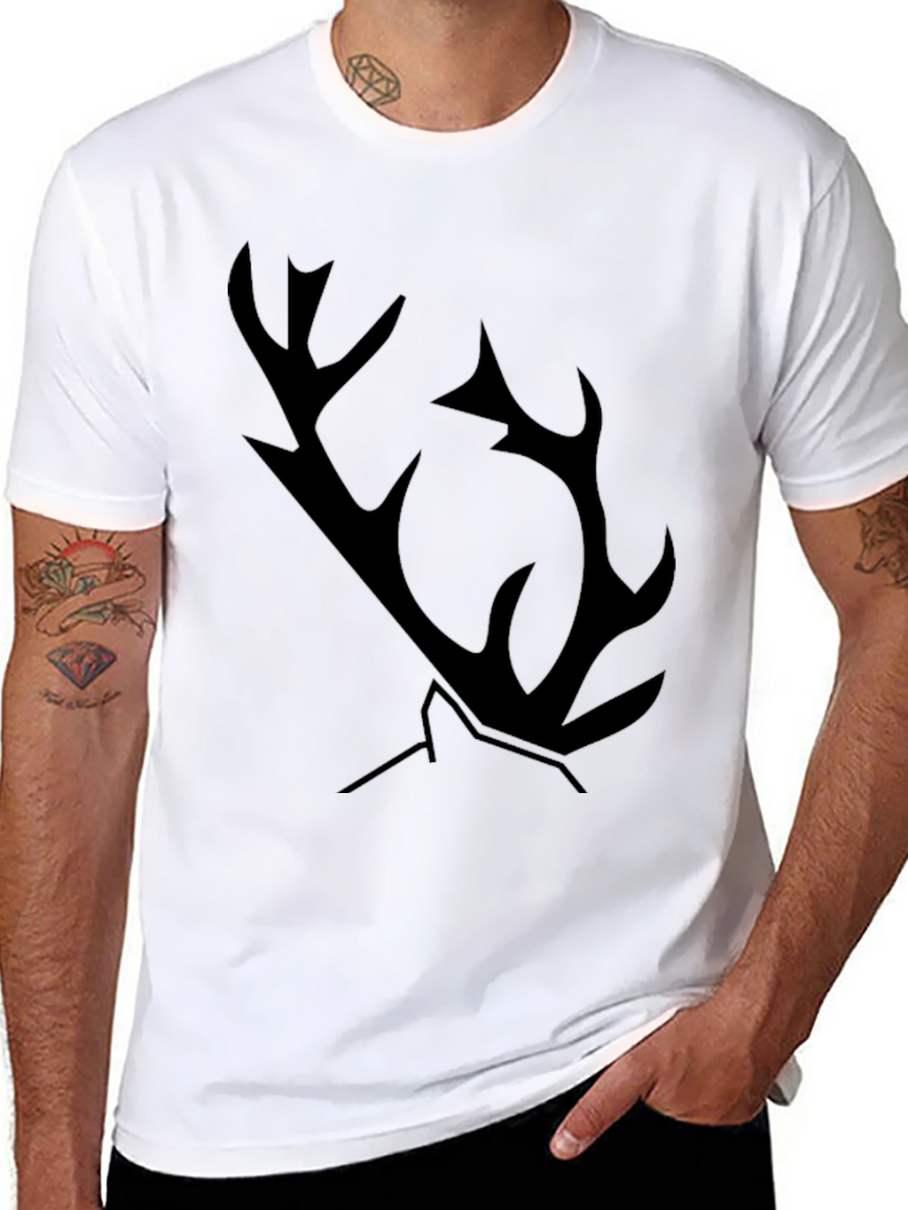 Black T-Shirt with Antler Graphic