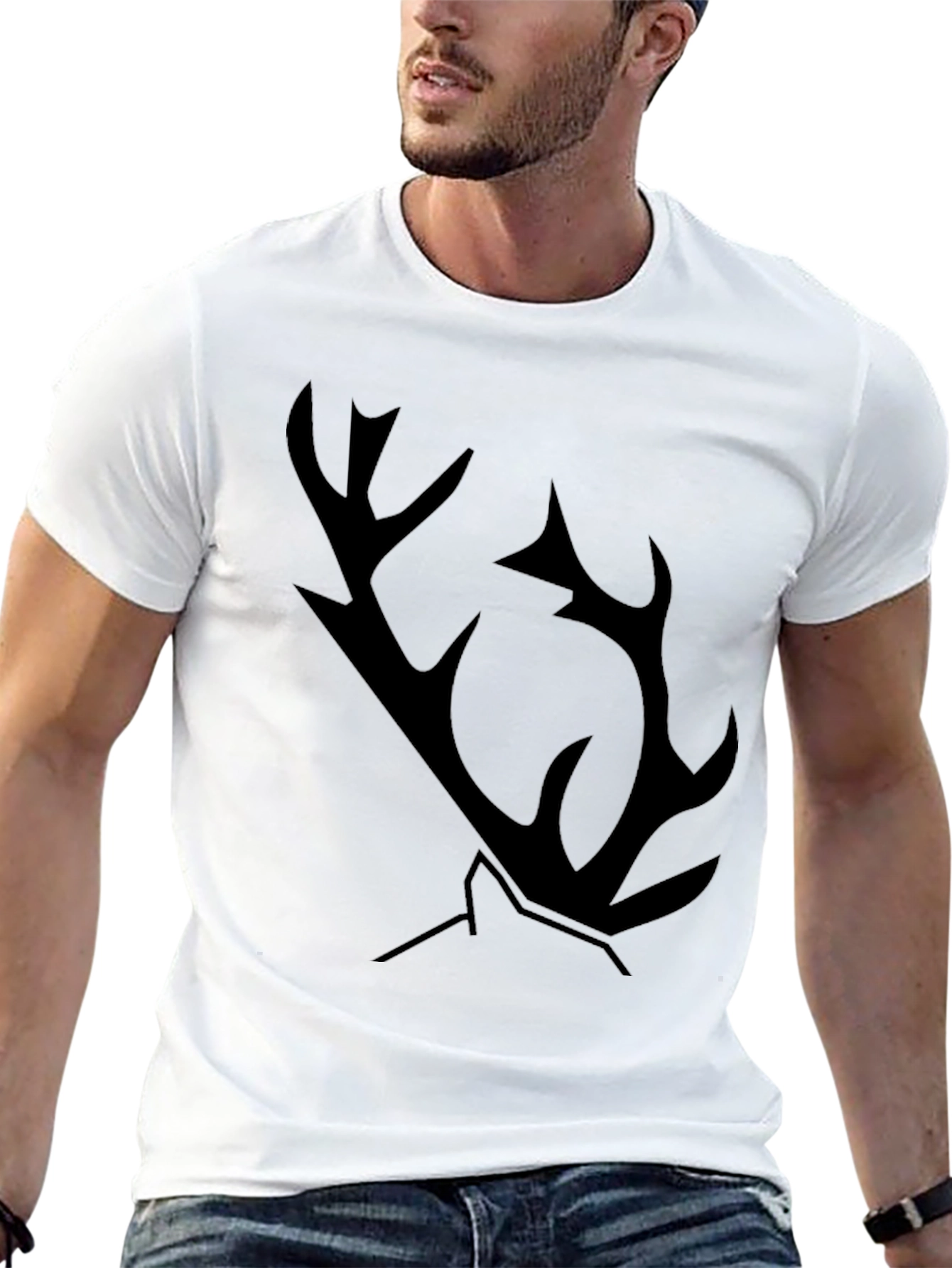 Black T-Shirt with Antler Graphic