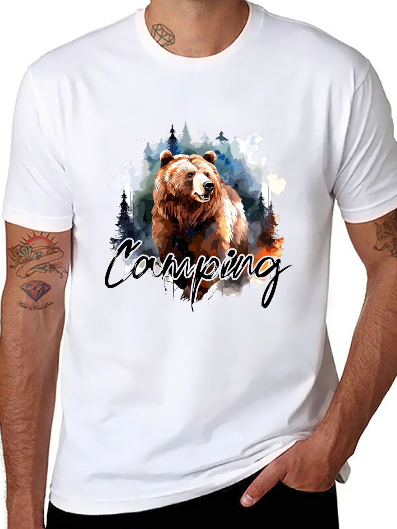 Camping Bear Graphic T-Shirt - Nature Adventure