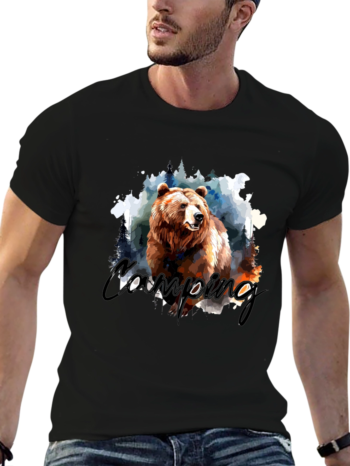 Camping Bear Graphic T-Shirt - Nature Adventure