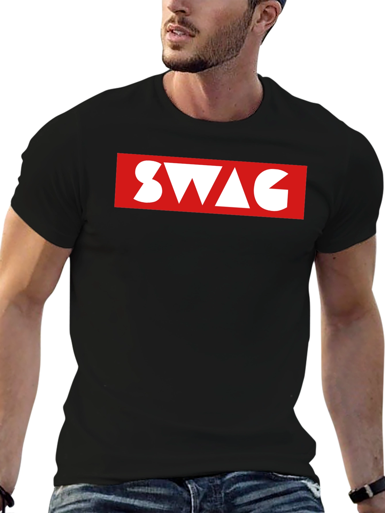 Black T-Shirt with SWAG Red Box Logo - Casual Style