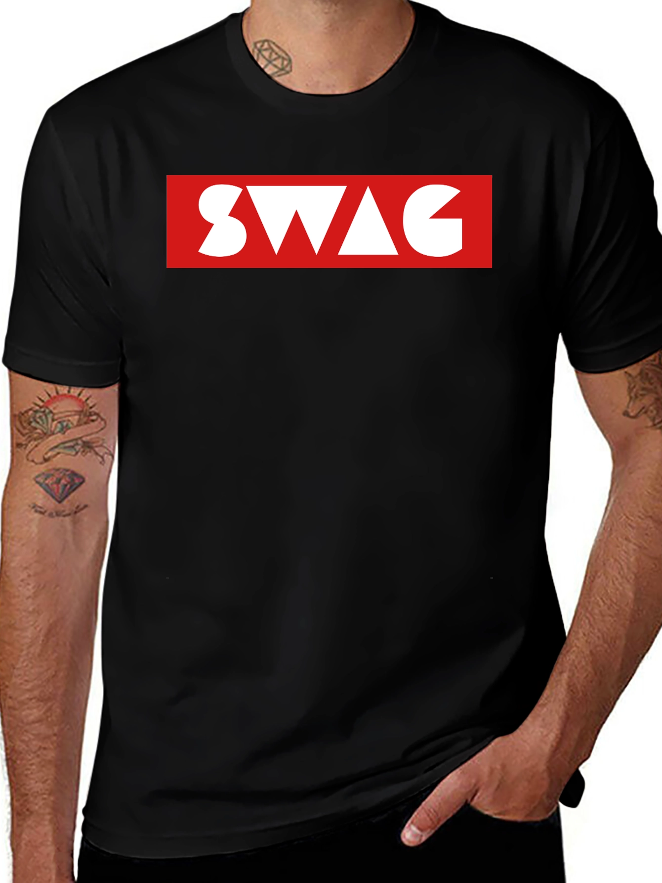 Black T-Shirt with SWAG Red Box Logo - Casual Style