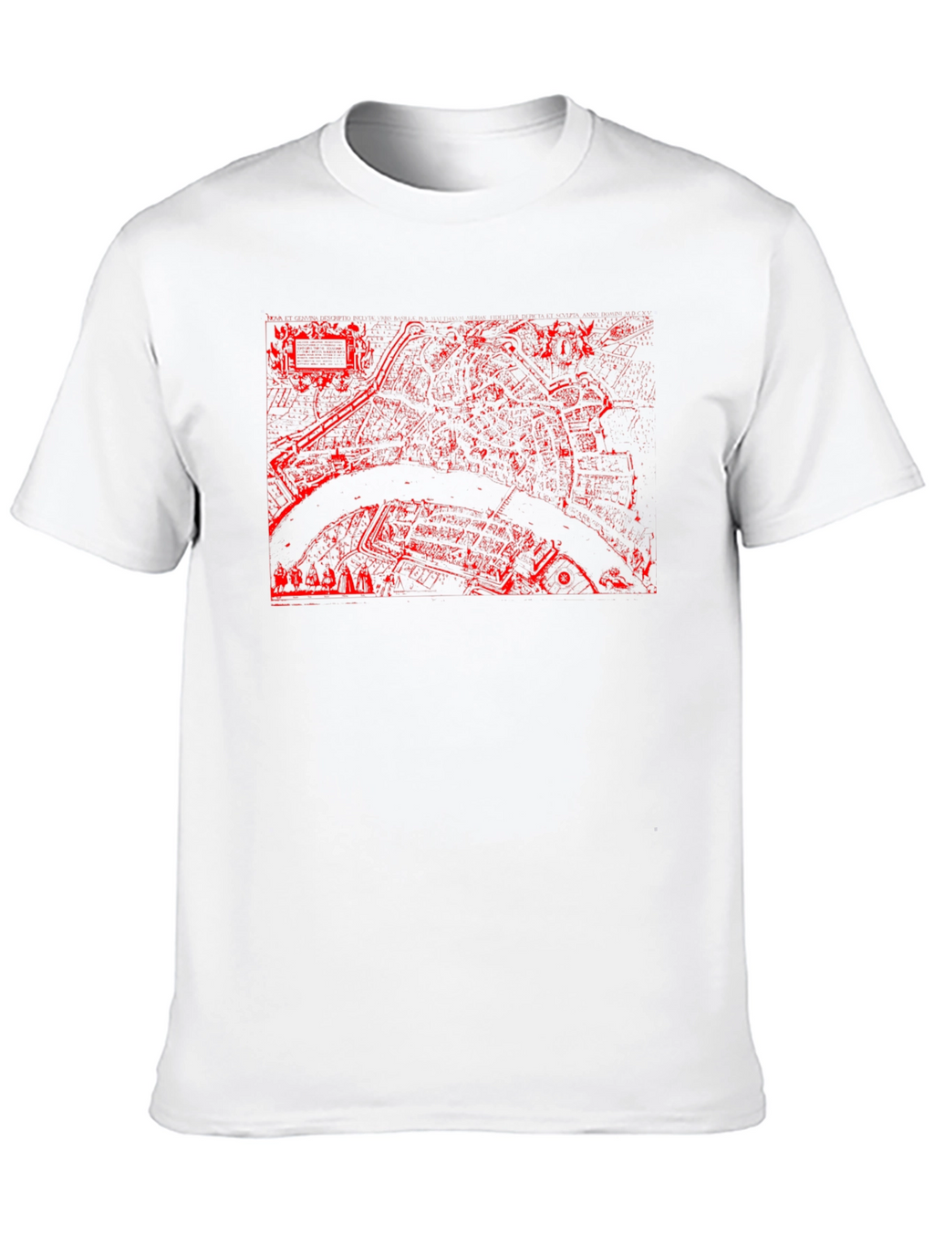 Black Tee with Red City Map Print