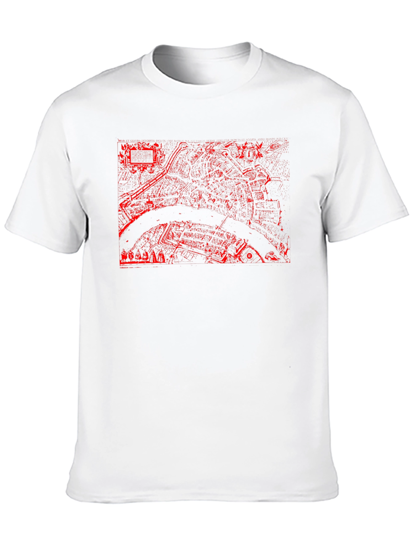 Black Tee with Red City Map Print