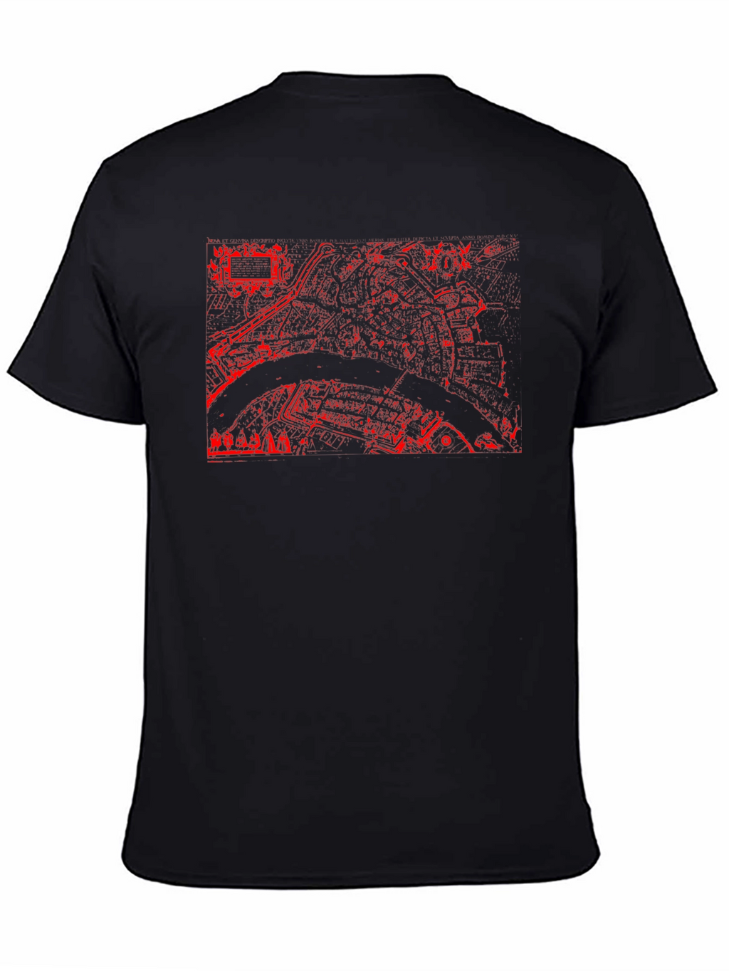 Black Tee with Red City Map Print