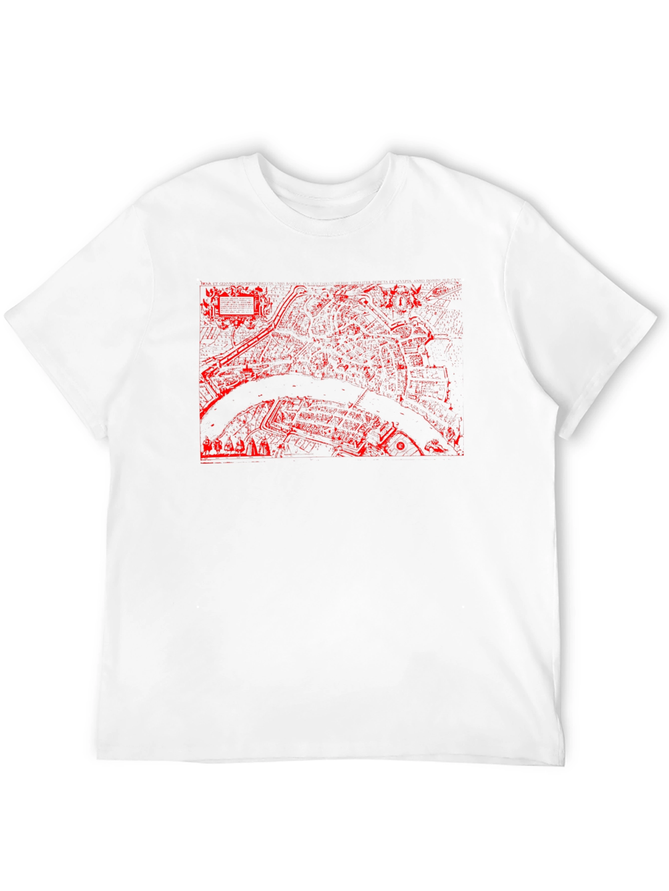 Black Tee with Red City Map Print