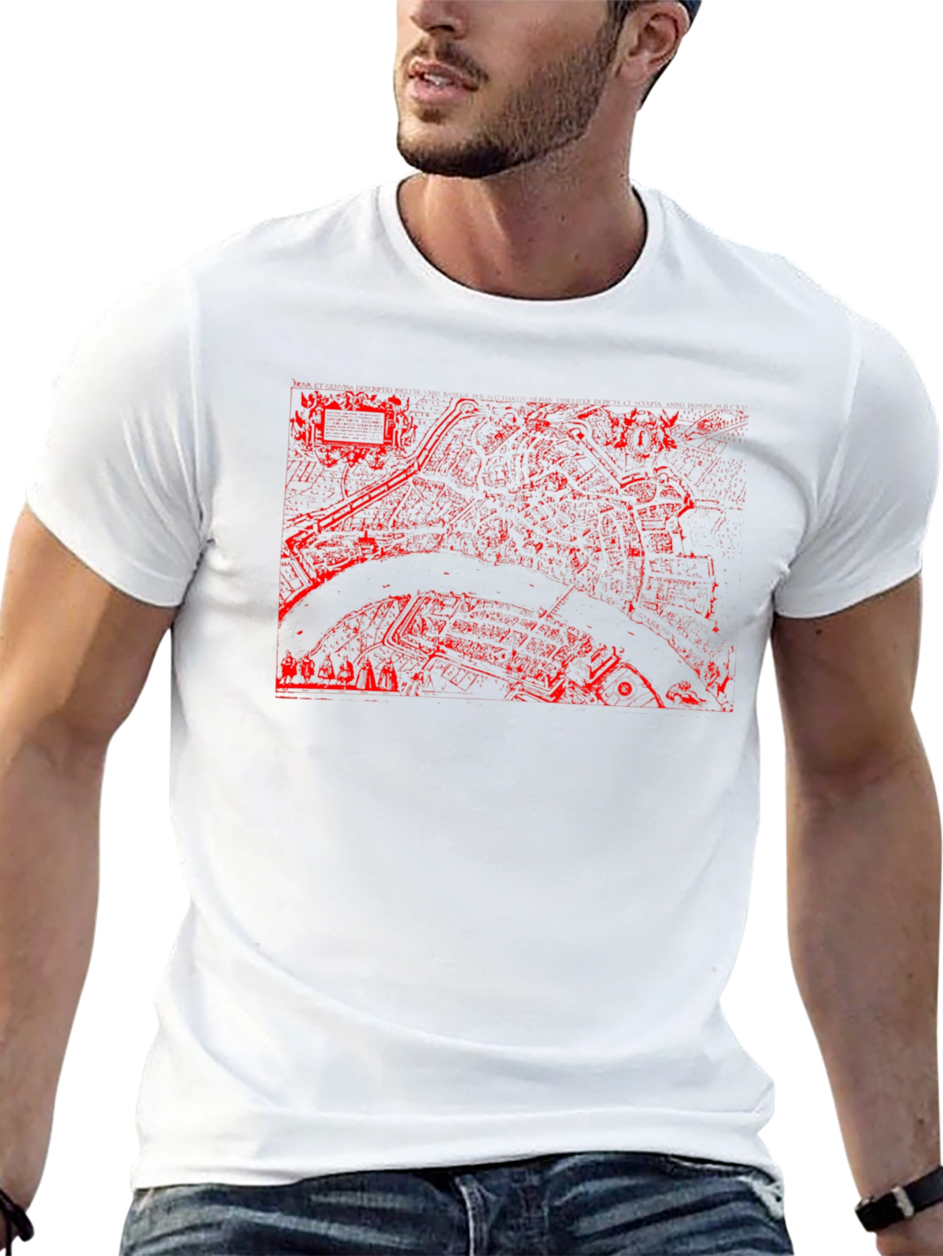 Black Tee with Red City Map Print