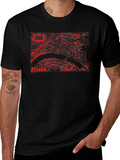 Black Tee with Red City Map Print