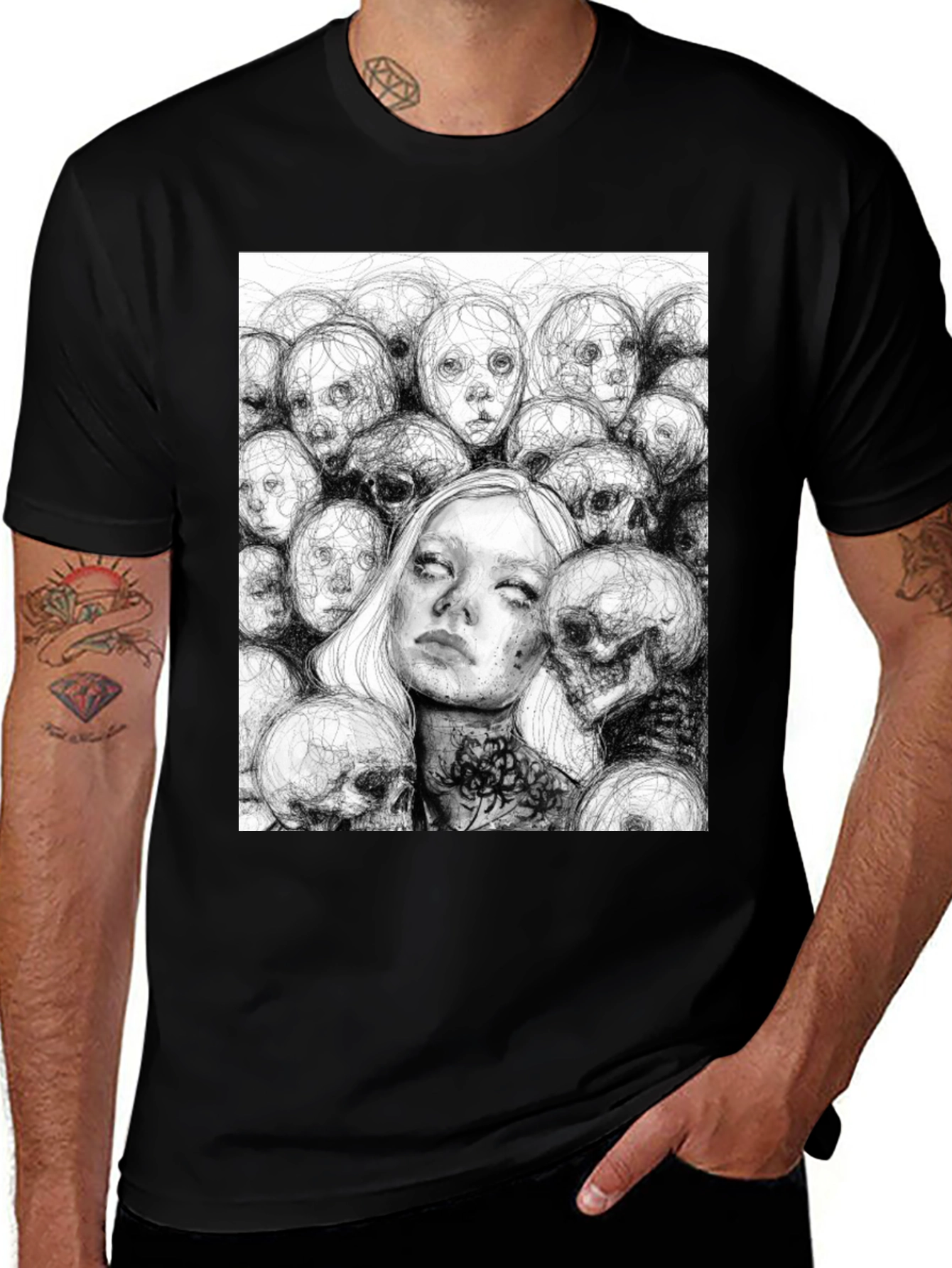 Creepy Faces Black T-Shirt