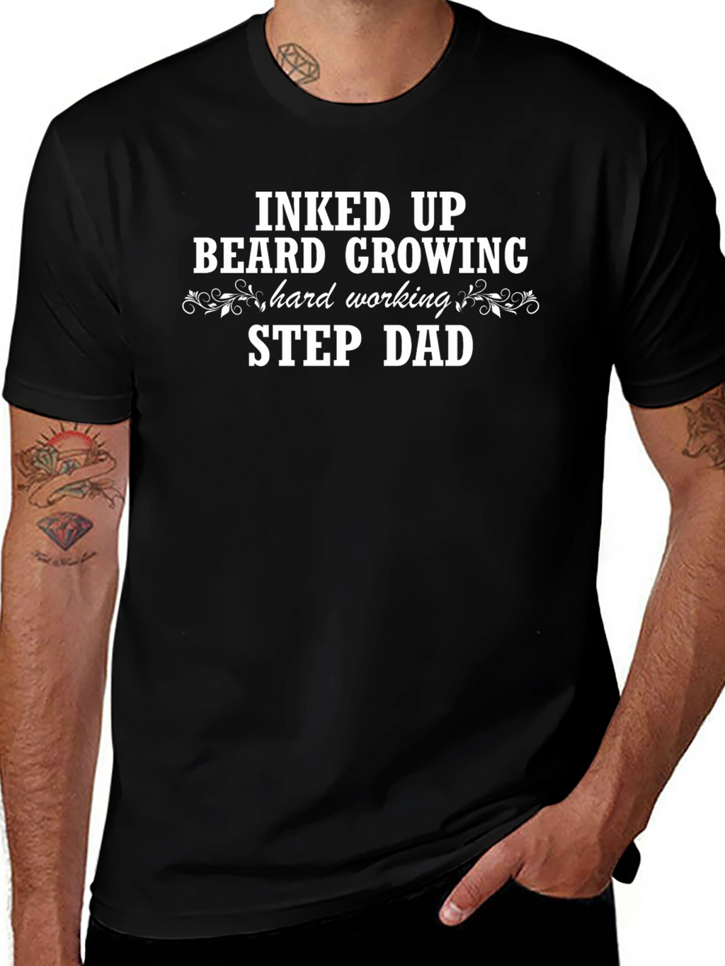 Inked Up Beard Growing Step Dad T-Shirt