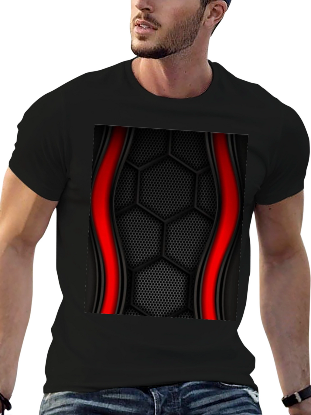 Black Hex Pattern Graphic Tee