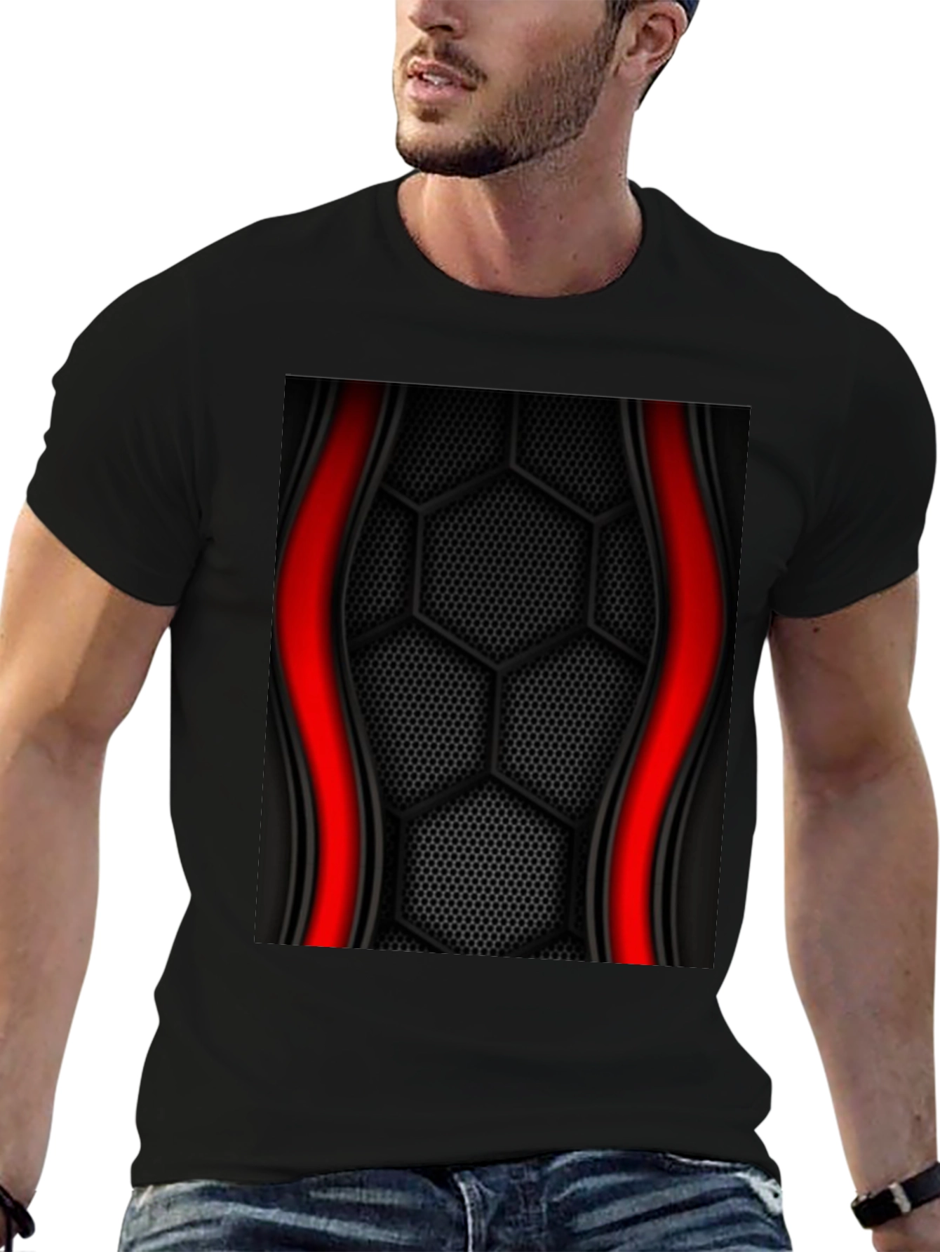Black Hex Pattern Graphic Tee