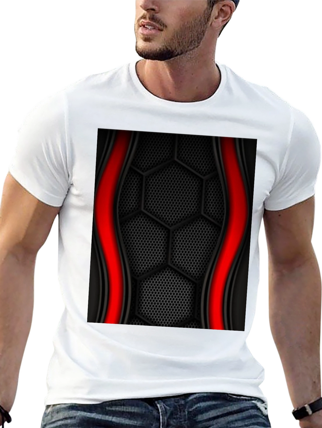 Black Hex Pattern Graphic Tee