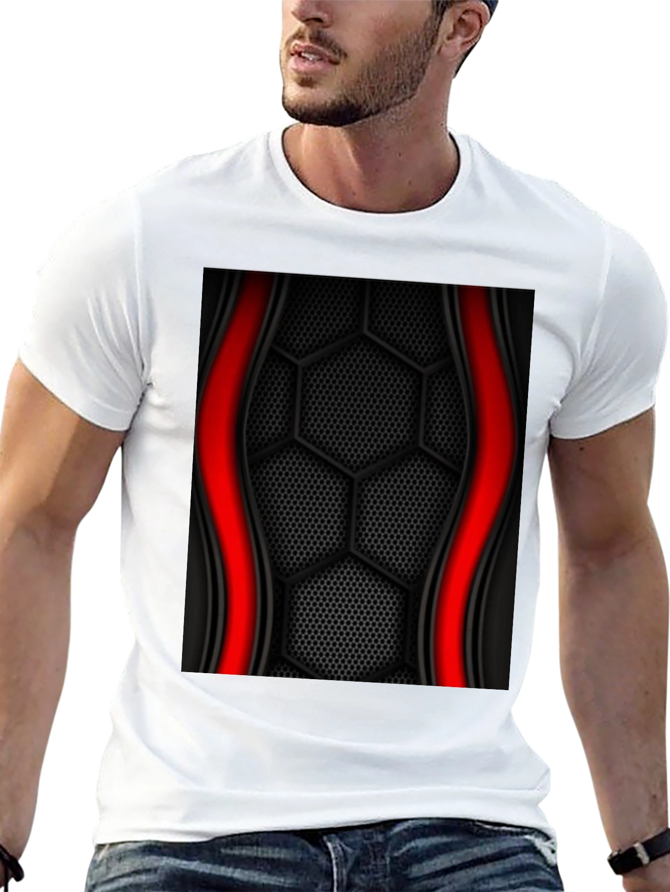 Black Hex Pattern Graphic Tee