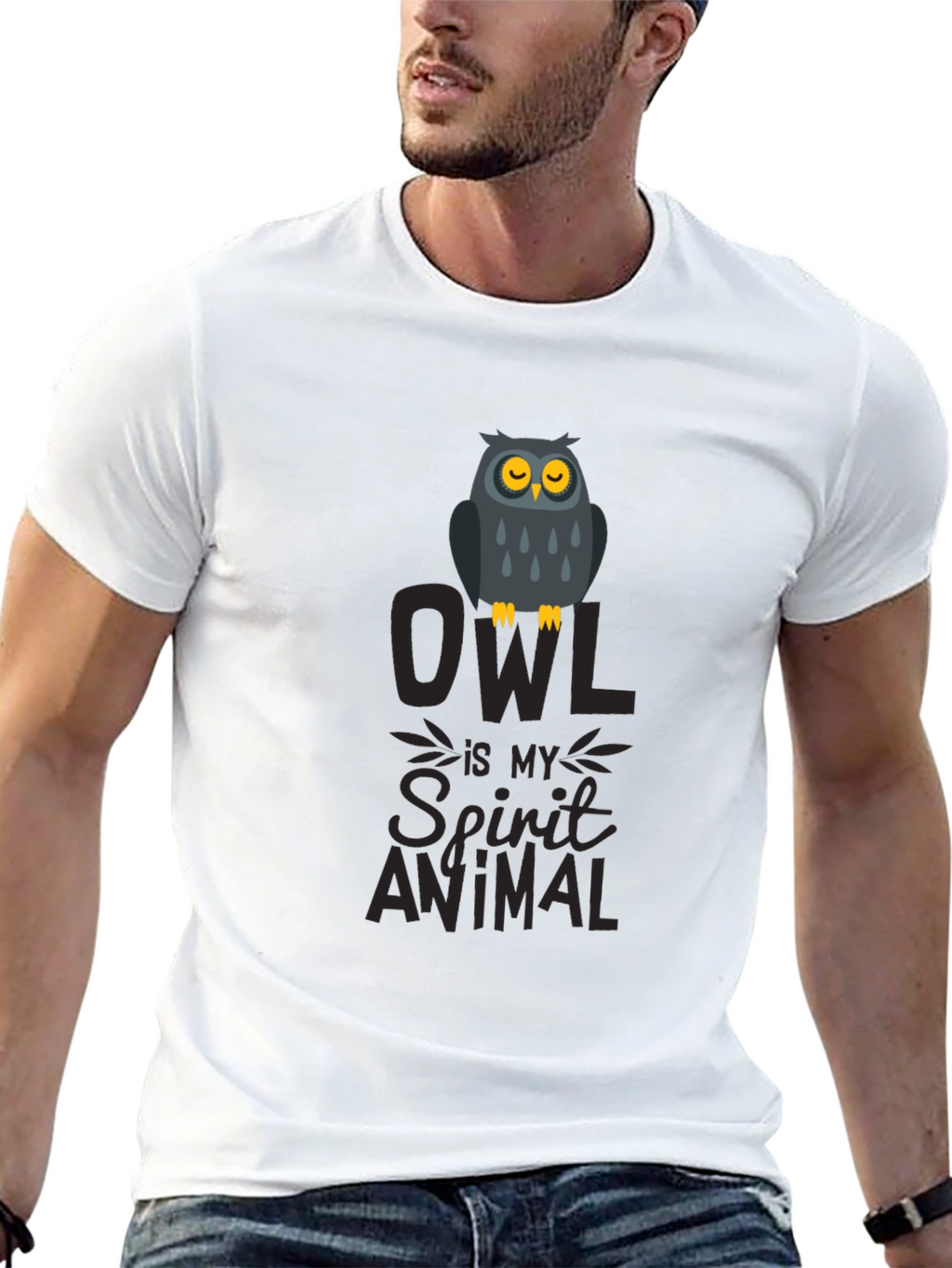Owl Spirit Animal Graphic Print T-Shirt - Black
