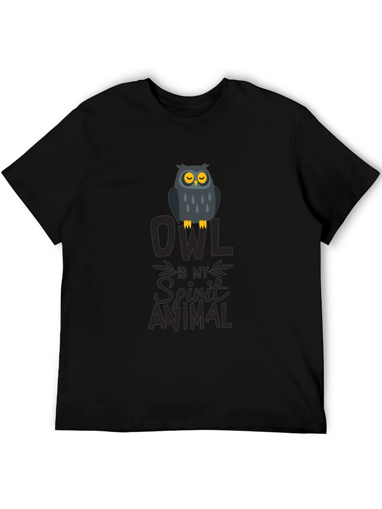 Owl Spirit Animal Graphic Print T-Shirt - Black