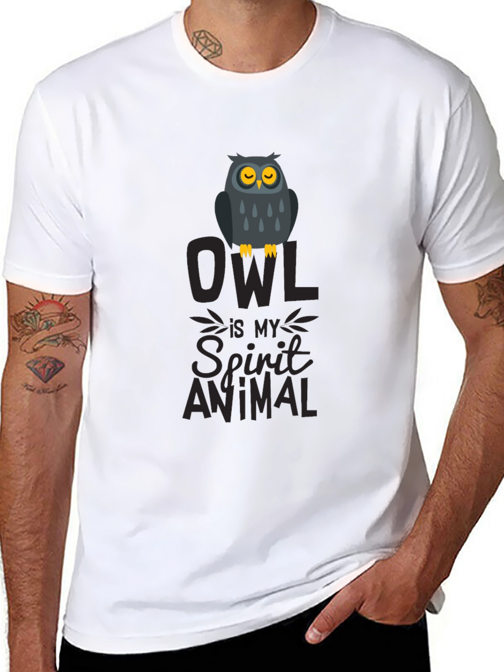 Owl Spirit Animal Graphic Print T-Shirt - Black