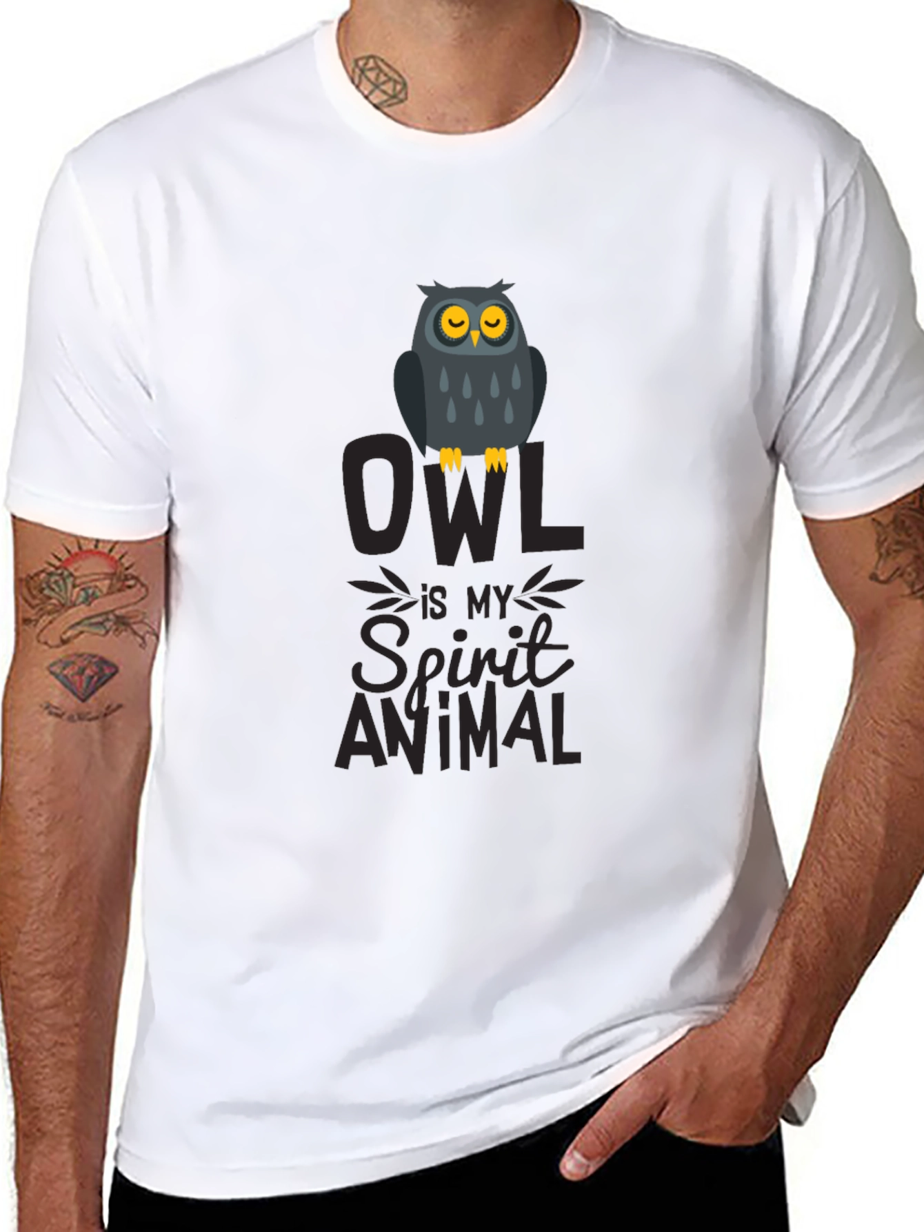 Owl Spirit Animal Graphic Print T-Shirt - Black