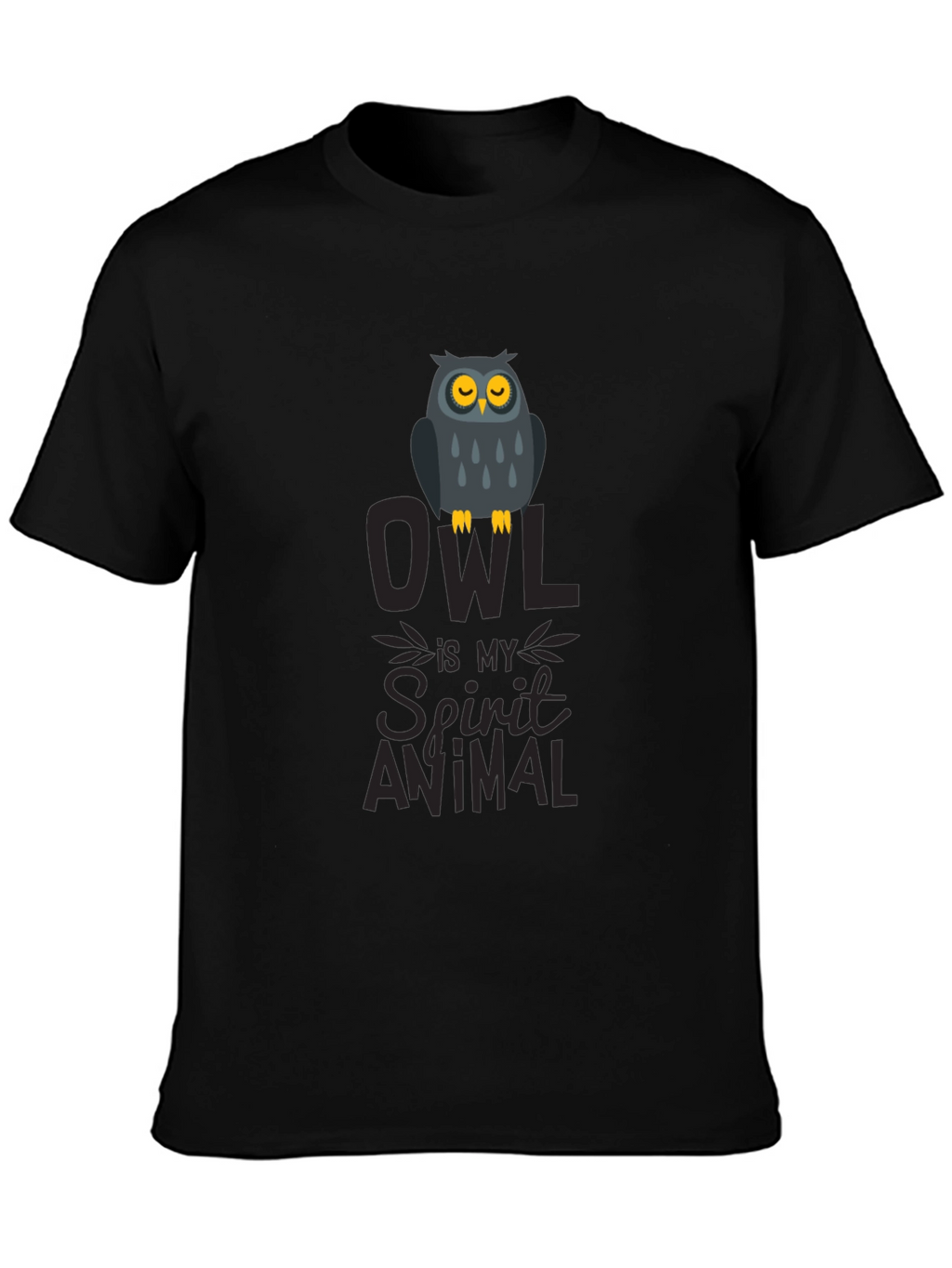 Owl Spirit Animal Graphic Print T-Shirt - Black