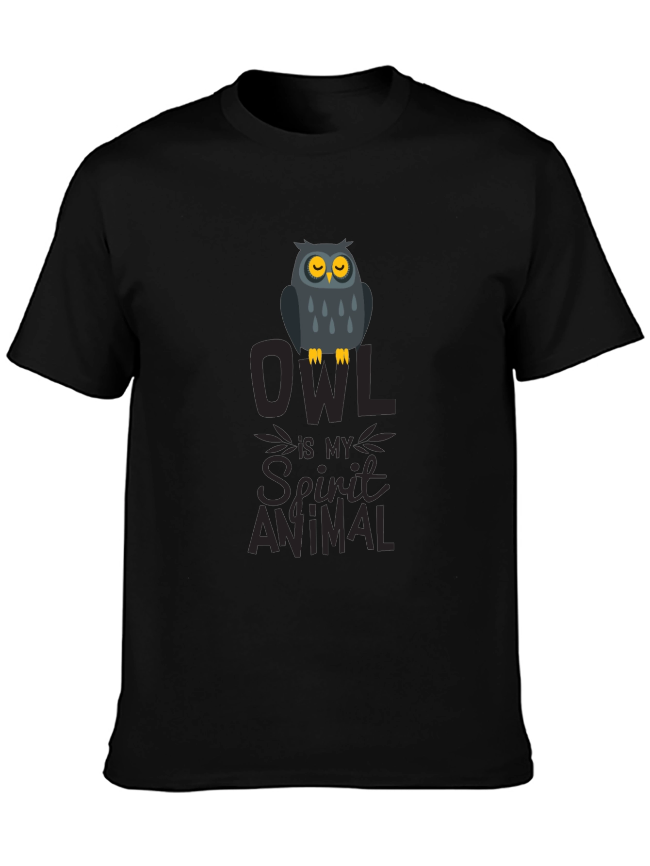 Owl Spirit Animal Graphic Print T-Shirt - Black