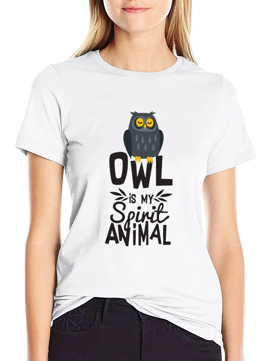 Owl Spirit Animal Graphic Print T-Shirt - Black