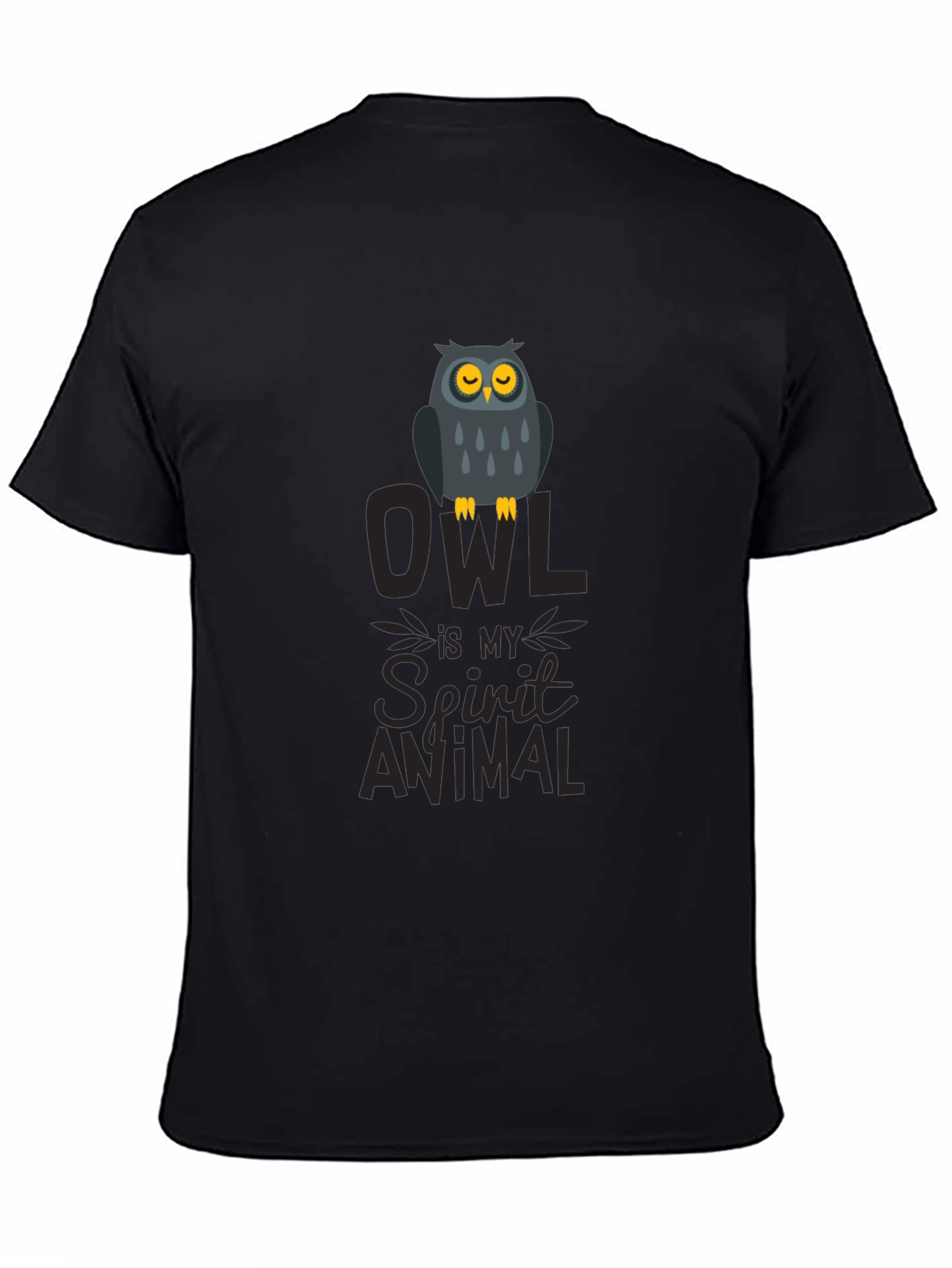 Owl Spirit Animal Graphic Print T-Shirt - Black