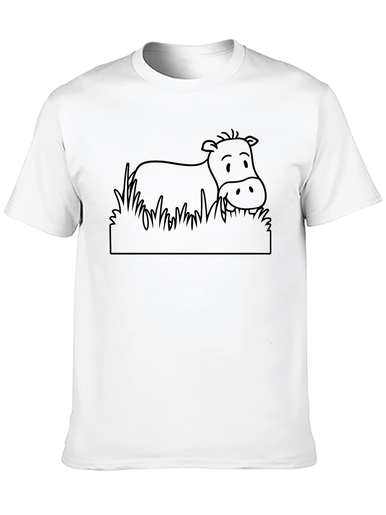 Cartoon Cow Graphic Tee - Black Cotton T-Shirt