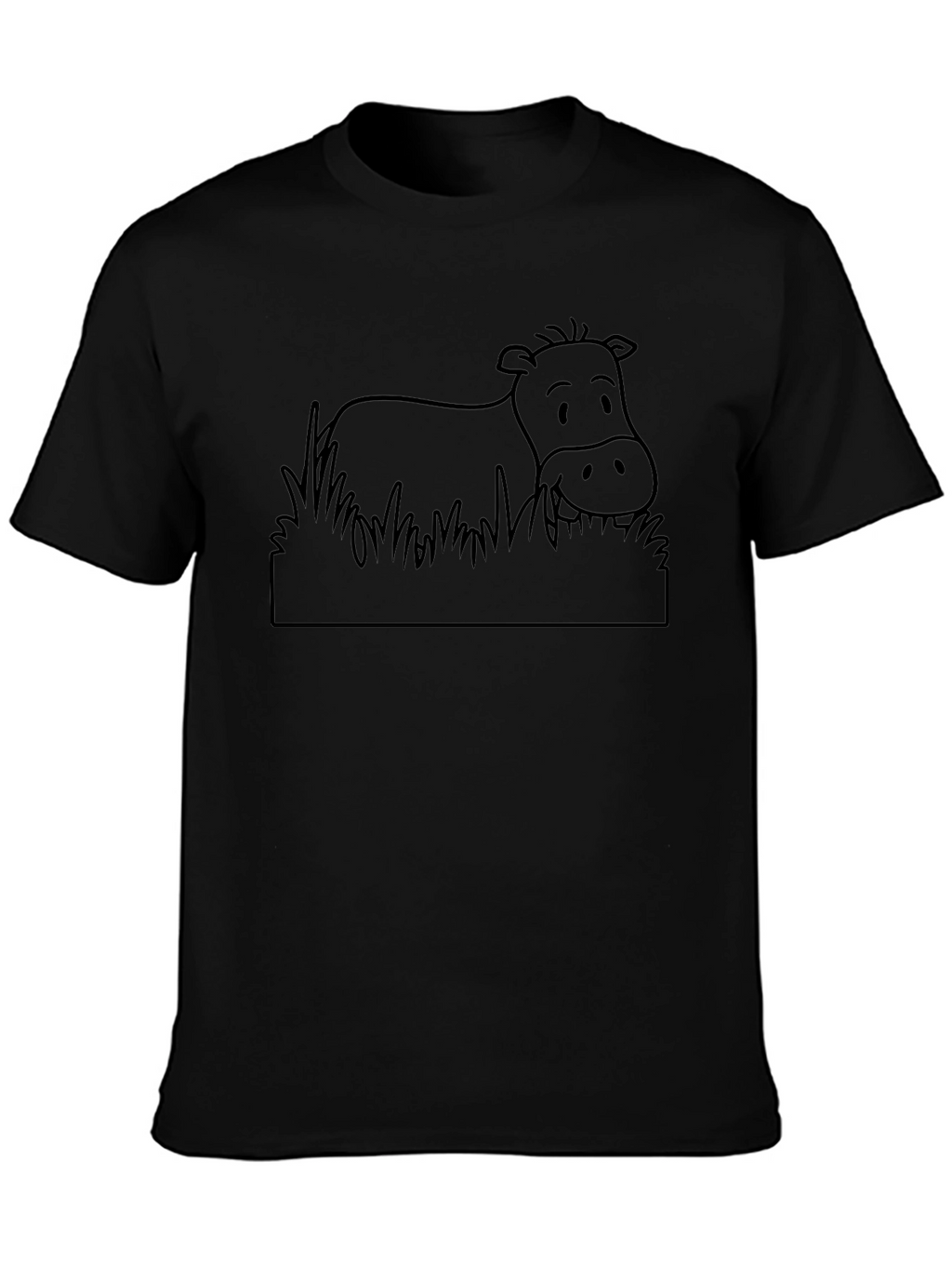 Cartoon Cow Graphic Tee - Black Cotton T-Shirt