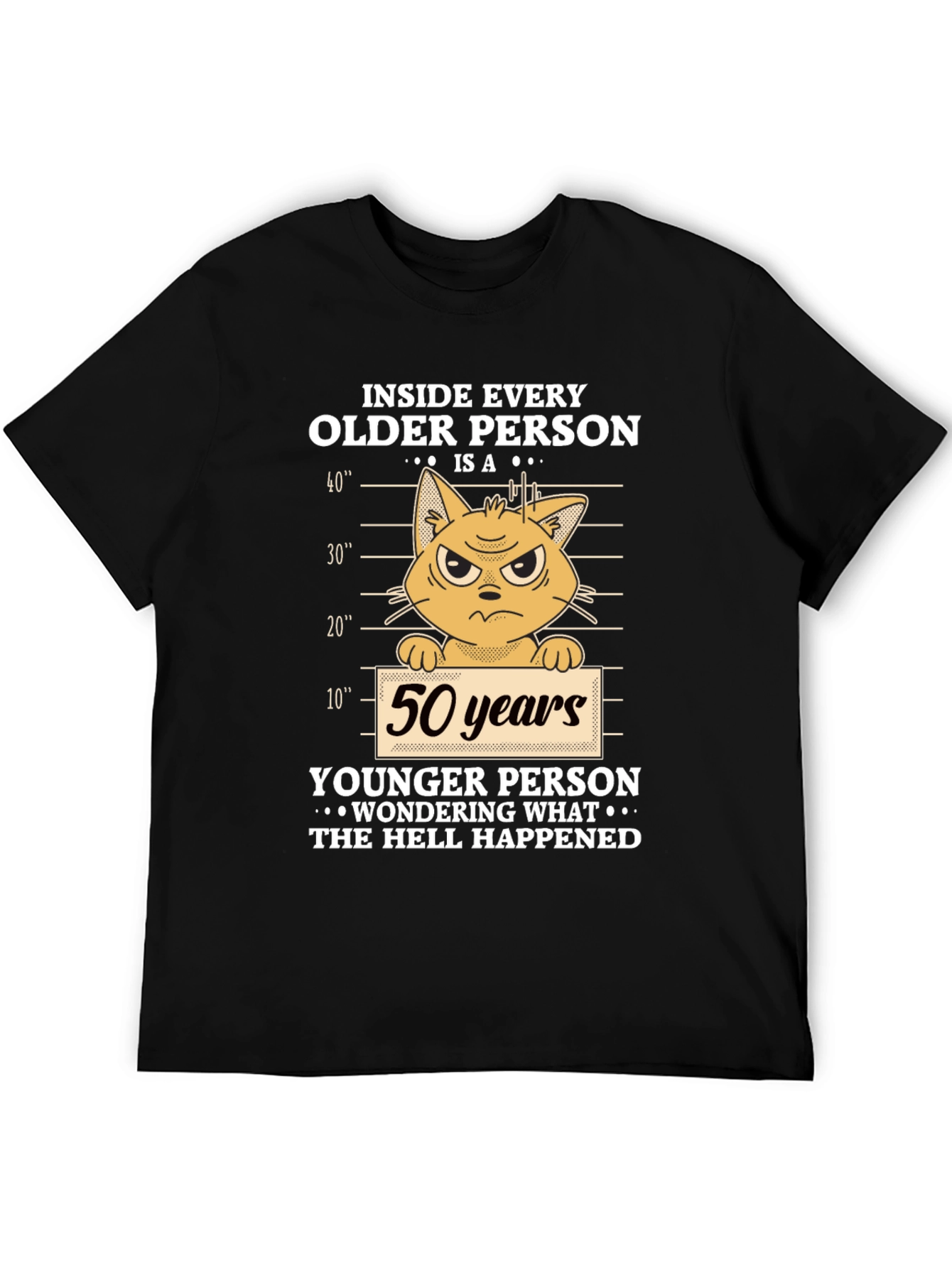 Funny 50th Birthday Cat T-Shirt - Older Person Younger Person Design