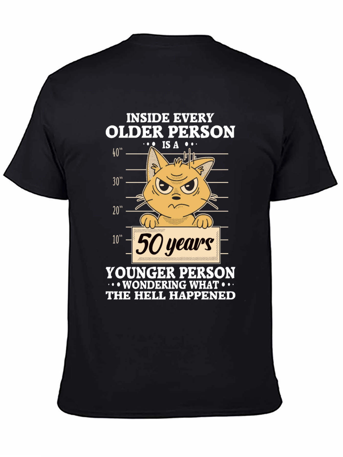 Funny 50th Birthday Cat T-Shirt - Older Person Younger Person Design