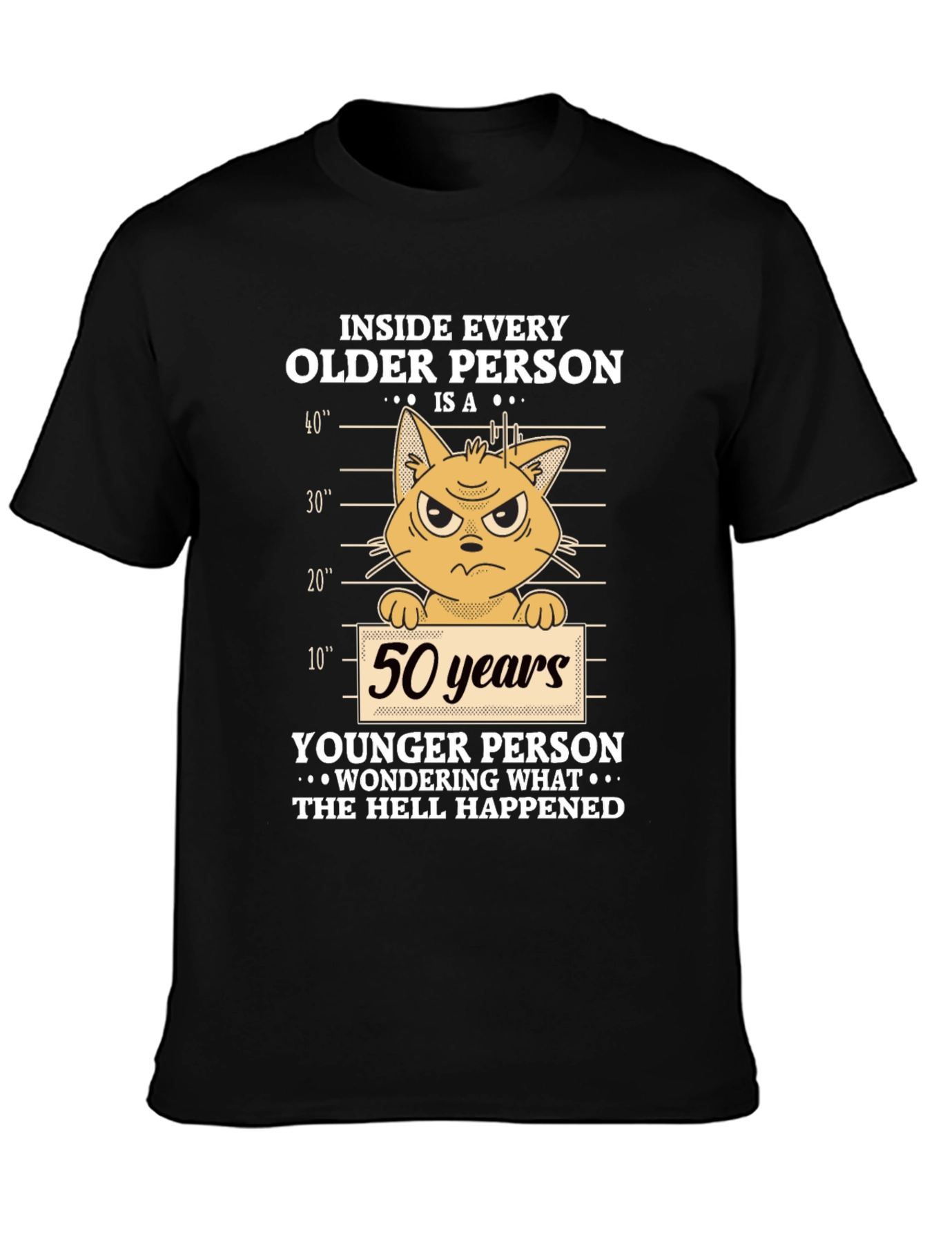 Funny 50th Birthday Cat T-Shirt - Older Person Younger Person Design