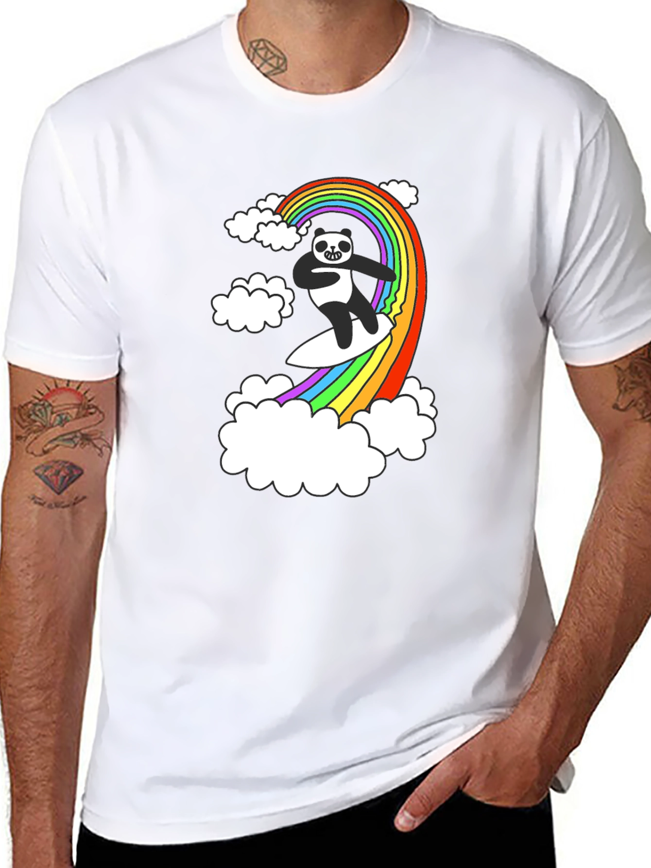 Panda Surfing Rainbow T-Shirt - Fun Graphic Tee