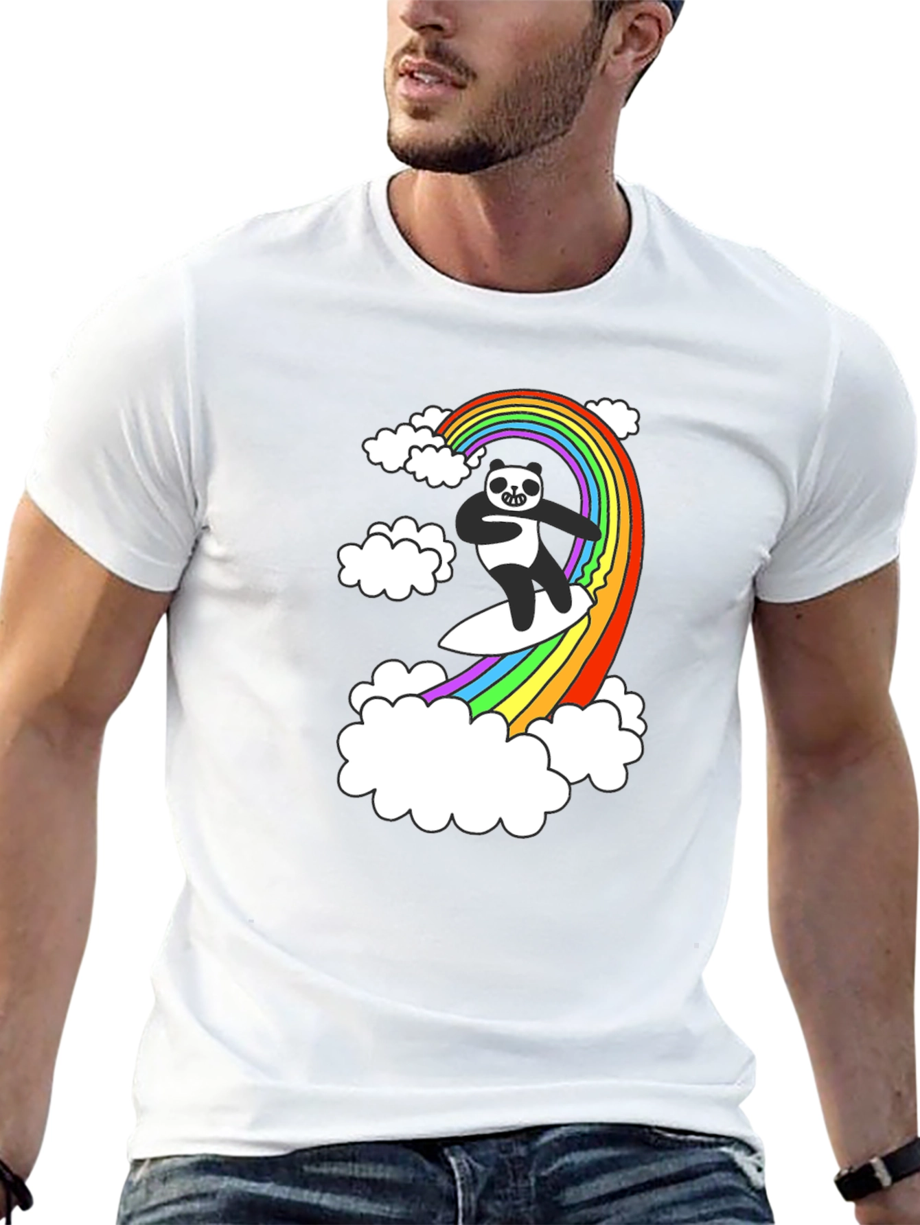 Panda Surfing Rainbow T-Shirt - Fun Graphic Tee