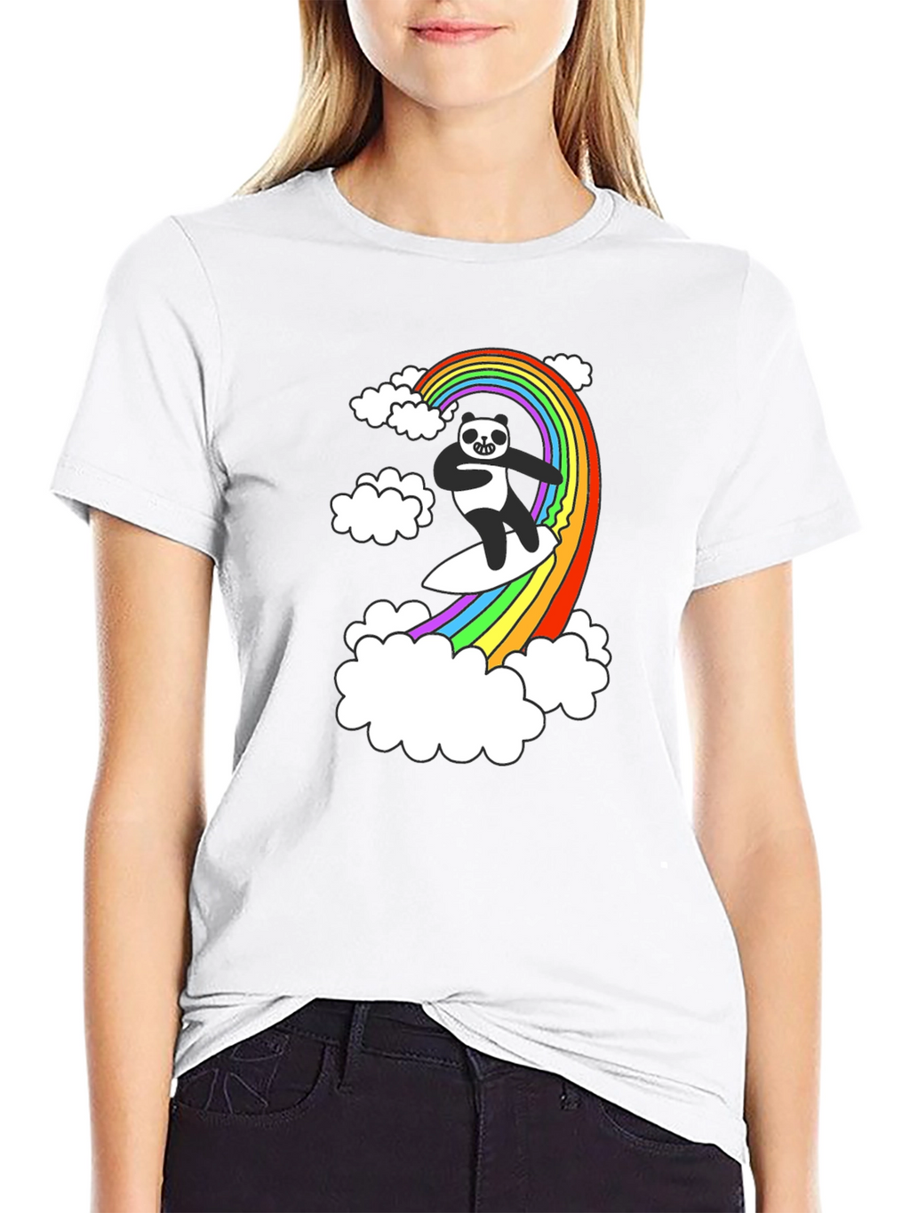 Panda Surfing Rainbow T-Shirt - Fun Graphic Tee