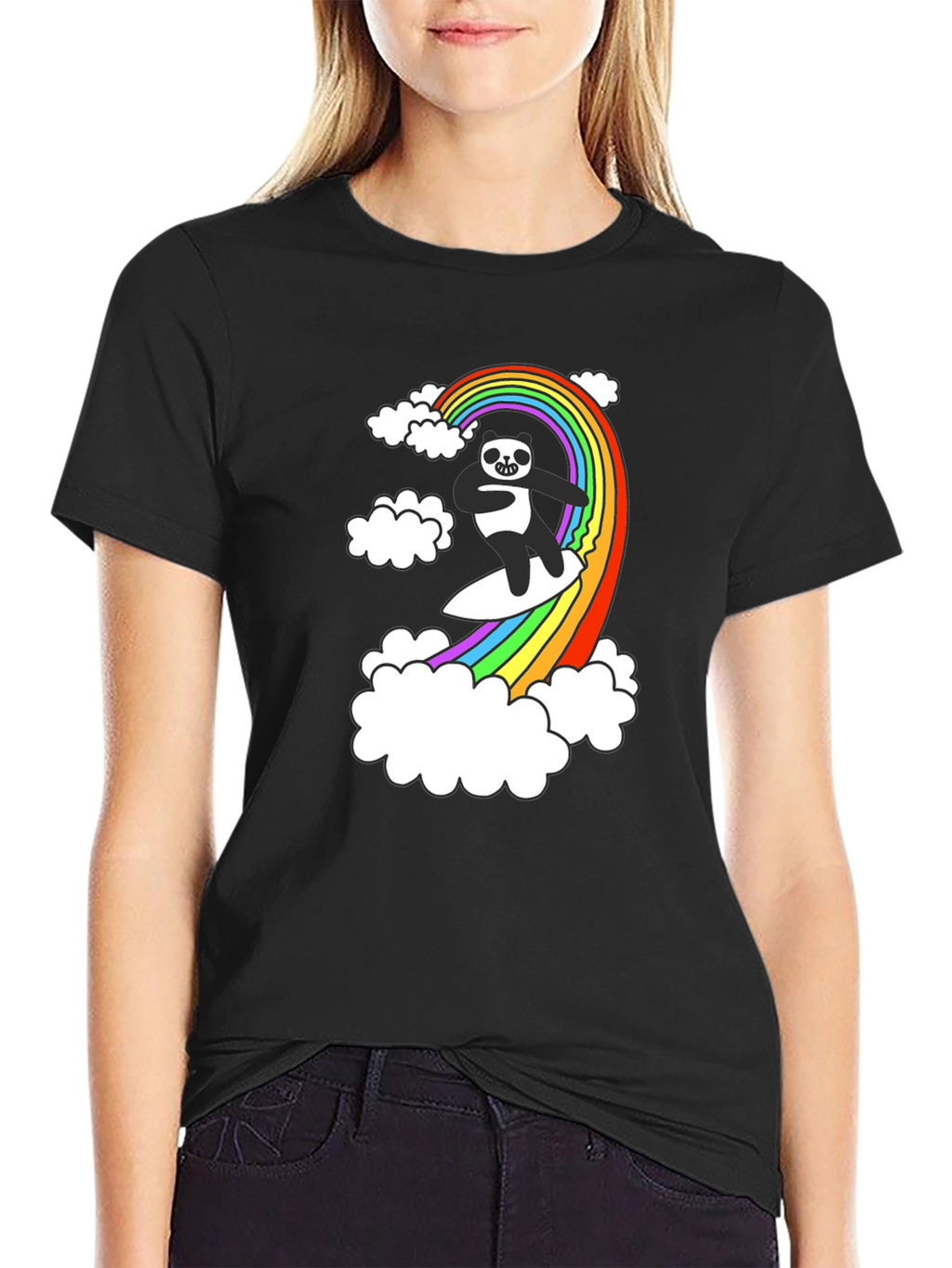 Panda Surfing Rainbow T-Shirt - Fun Graphic Tee