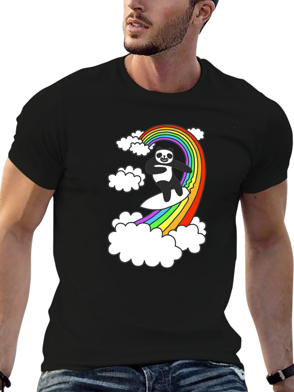 Panda Surfing Rainbow T-Shirt - Fun Graphic Tee