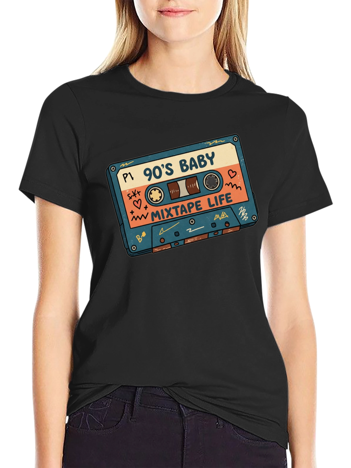 90s Baby Mixtape Life Graphic Tee - Black
