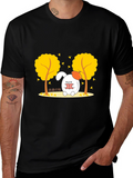 Autumn Reading Bunny Black T-Shirt