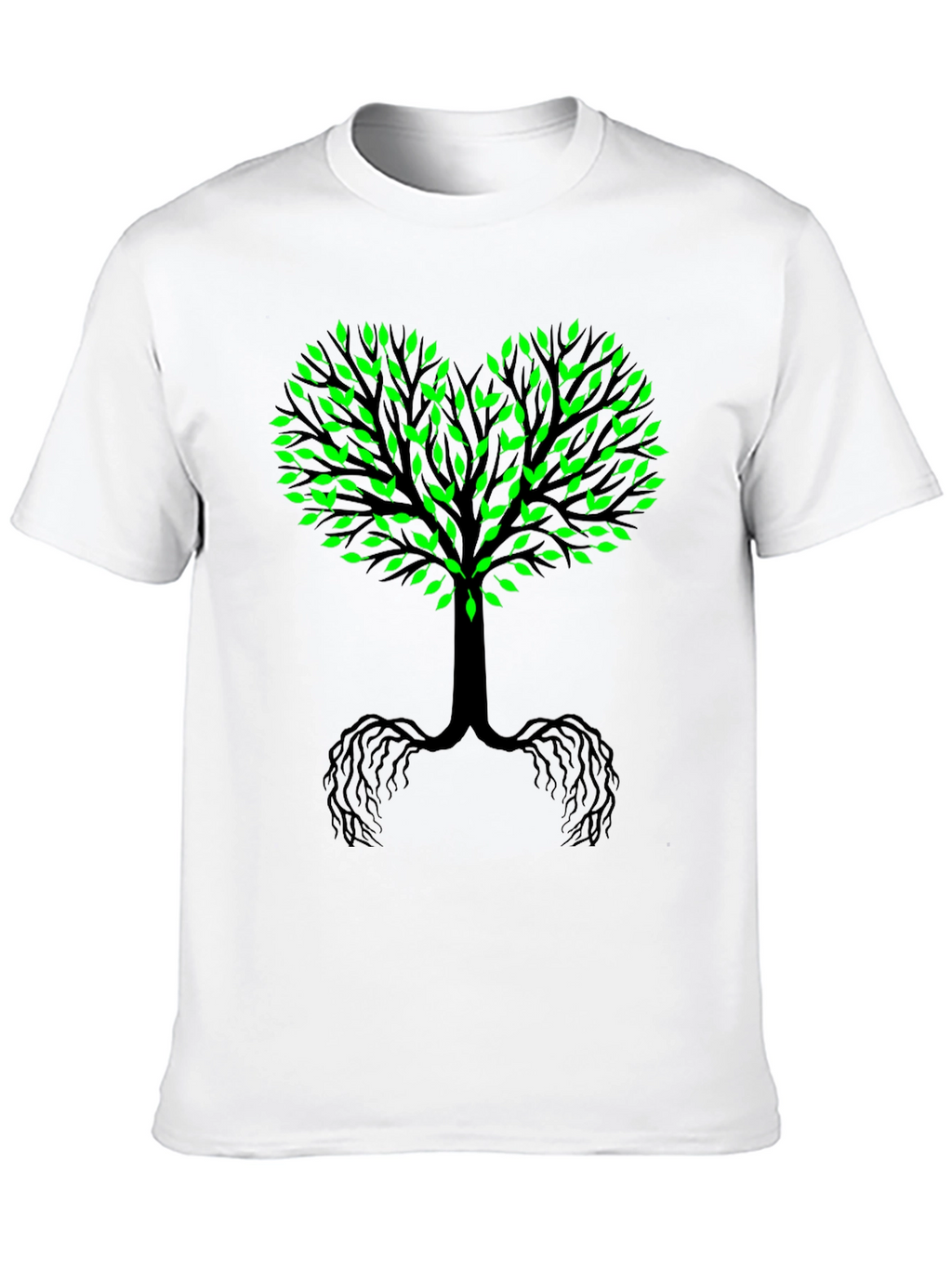 Tree of Life Black Tee - Green Leaf Heart