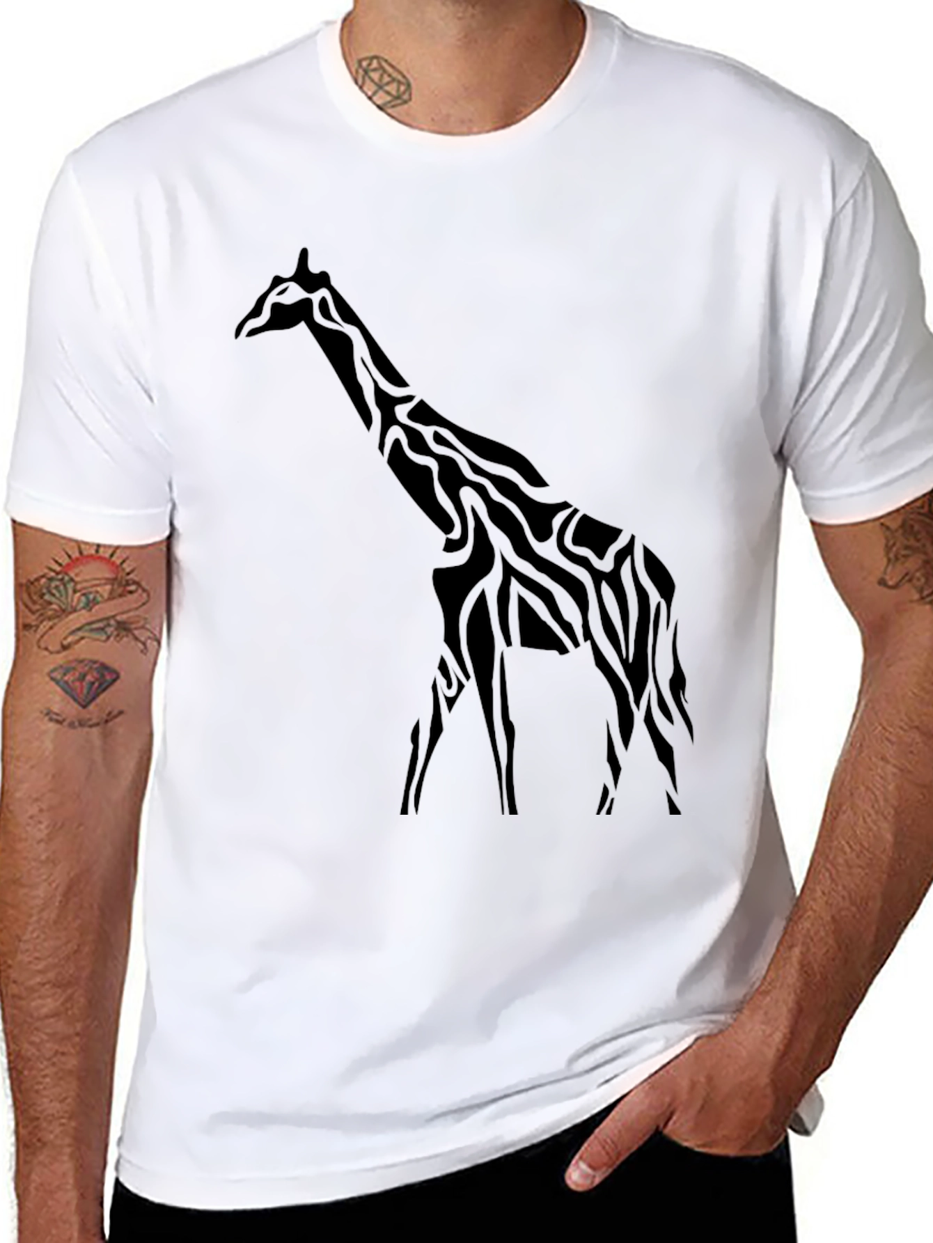 Mens Black Giraffe Graphic Tee