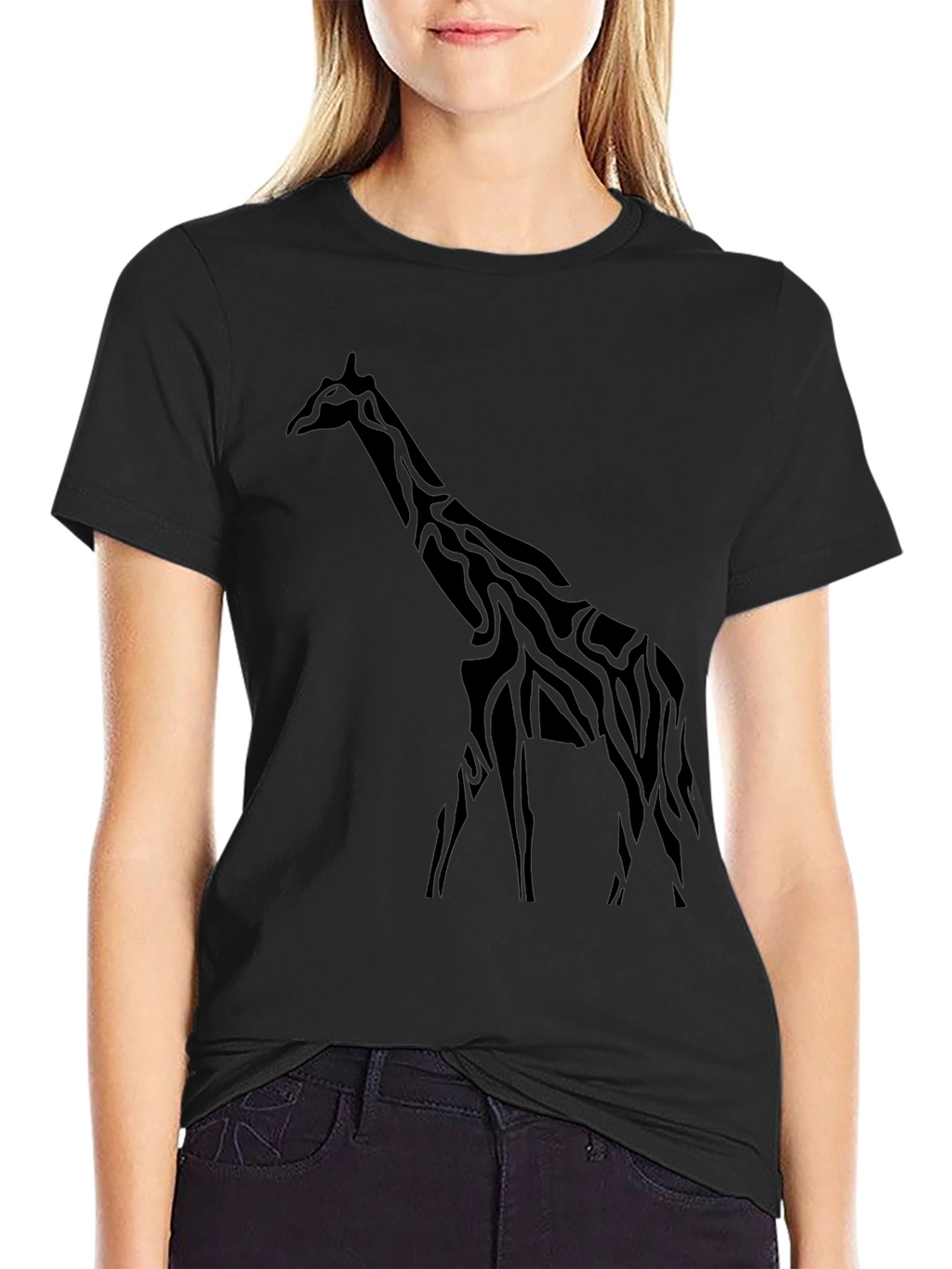 Mens Black Giraffe Graphic Tee