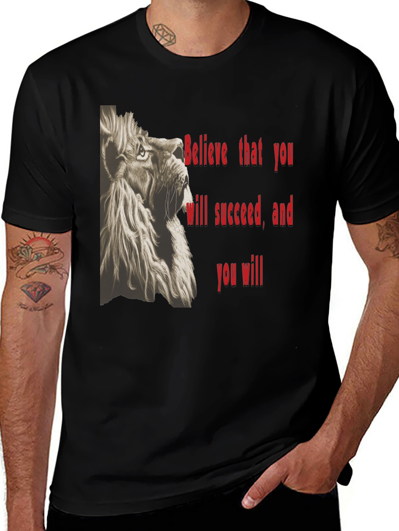 Lion Graphic Tee - Believe in Success - Black
