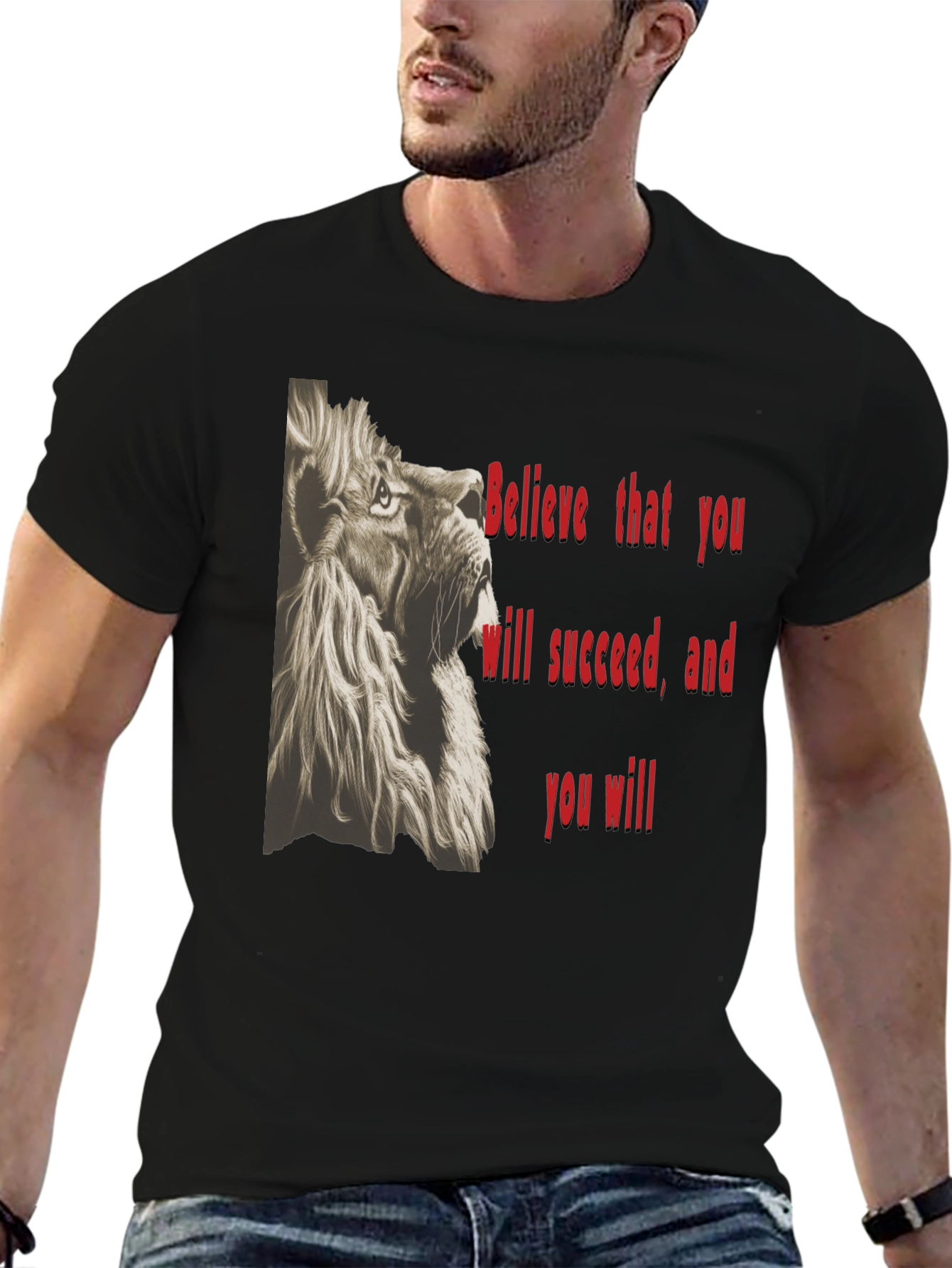 Lion Graphic Tee - Believe in Success - Black