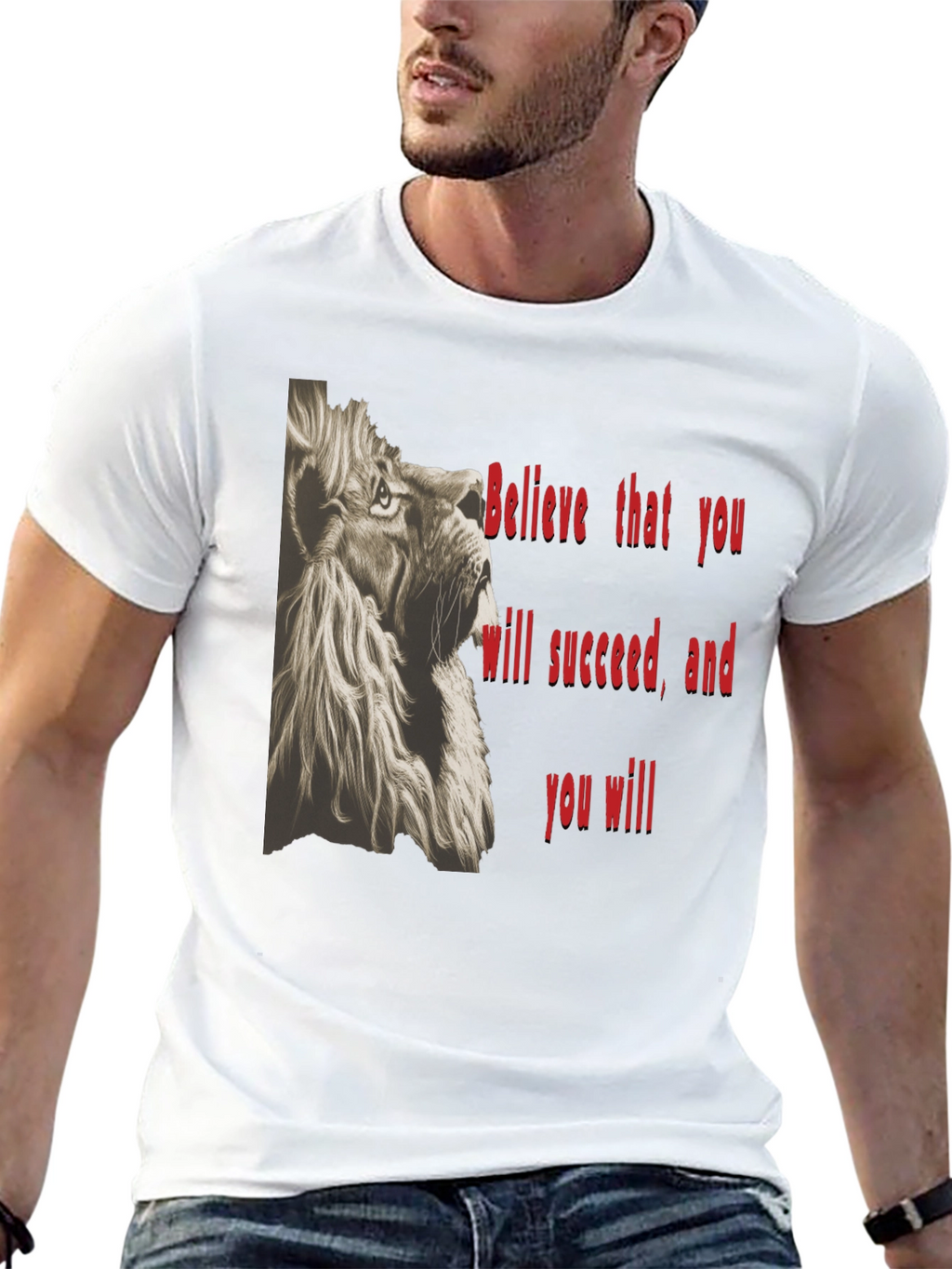 Lion Graphic Tee - Believe in Success - Black