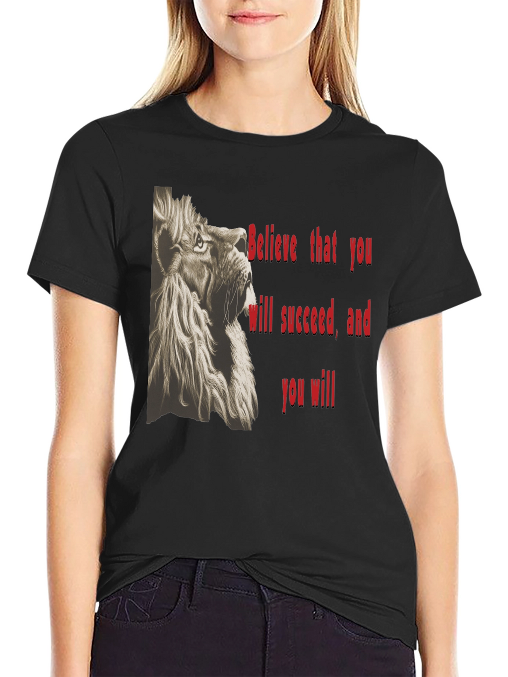 Lion Graphic Tee - Believe in Success - Black
