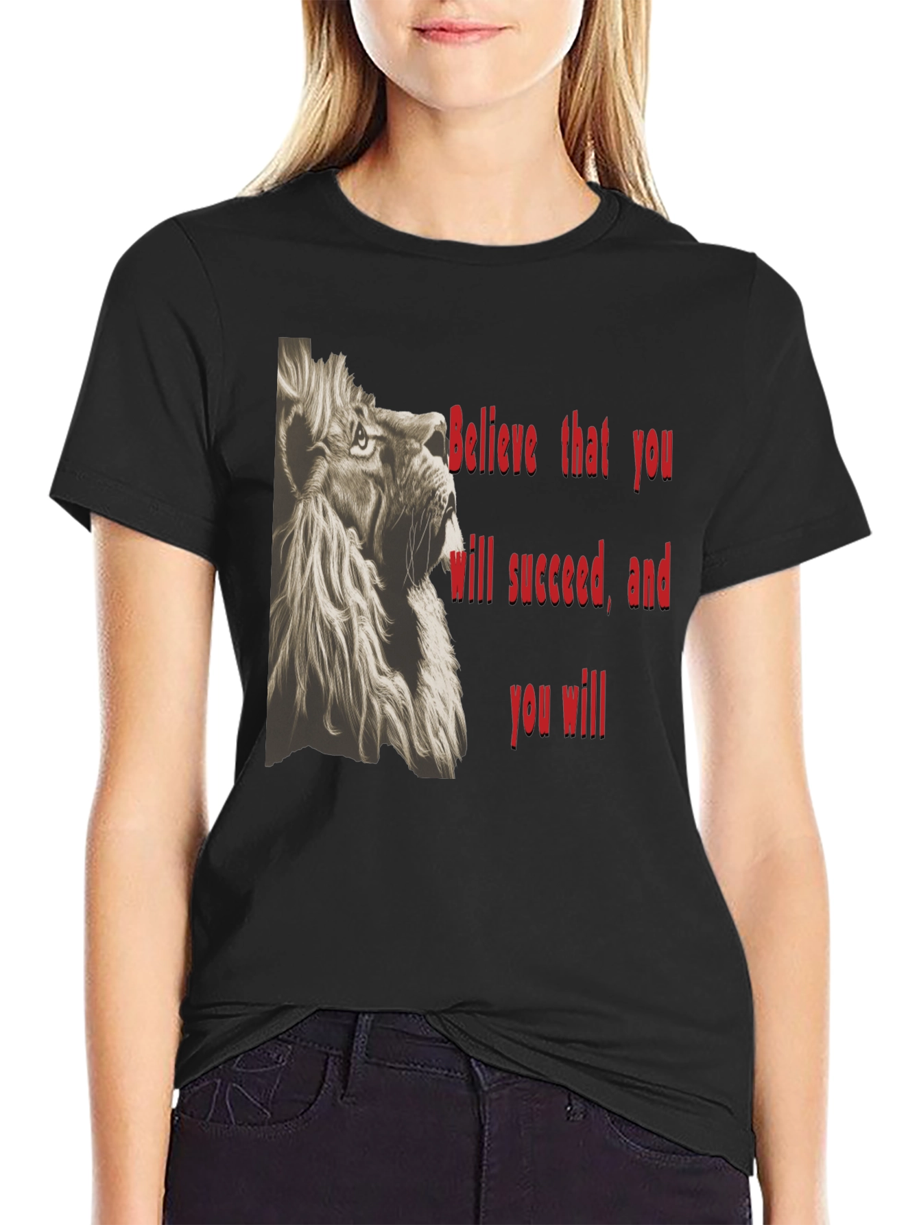 Lion Graphic Tee - Believe in Success - Black