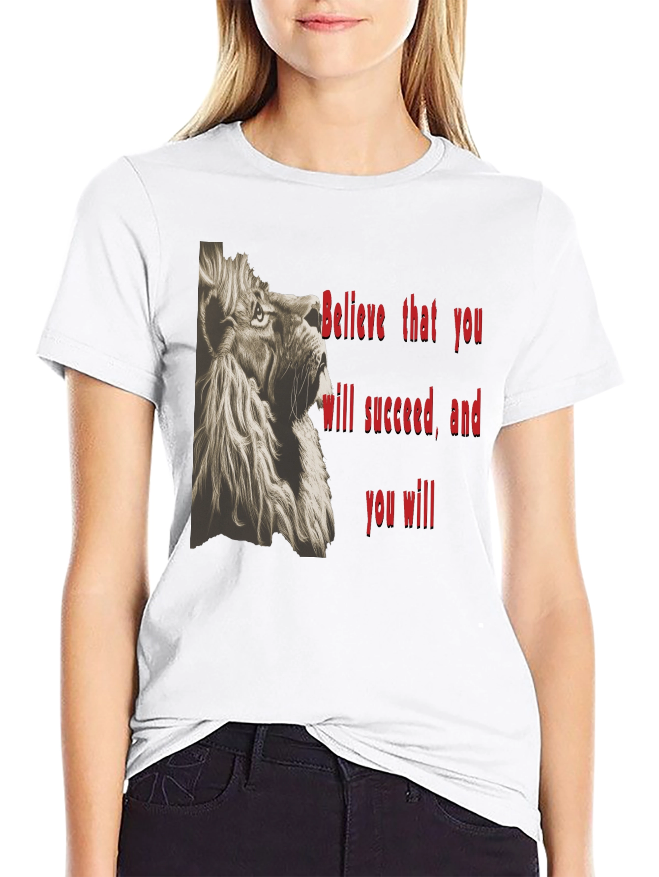 Lion Graphic Tee - Believe in Success - Black