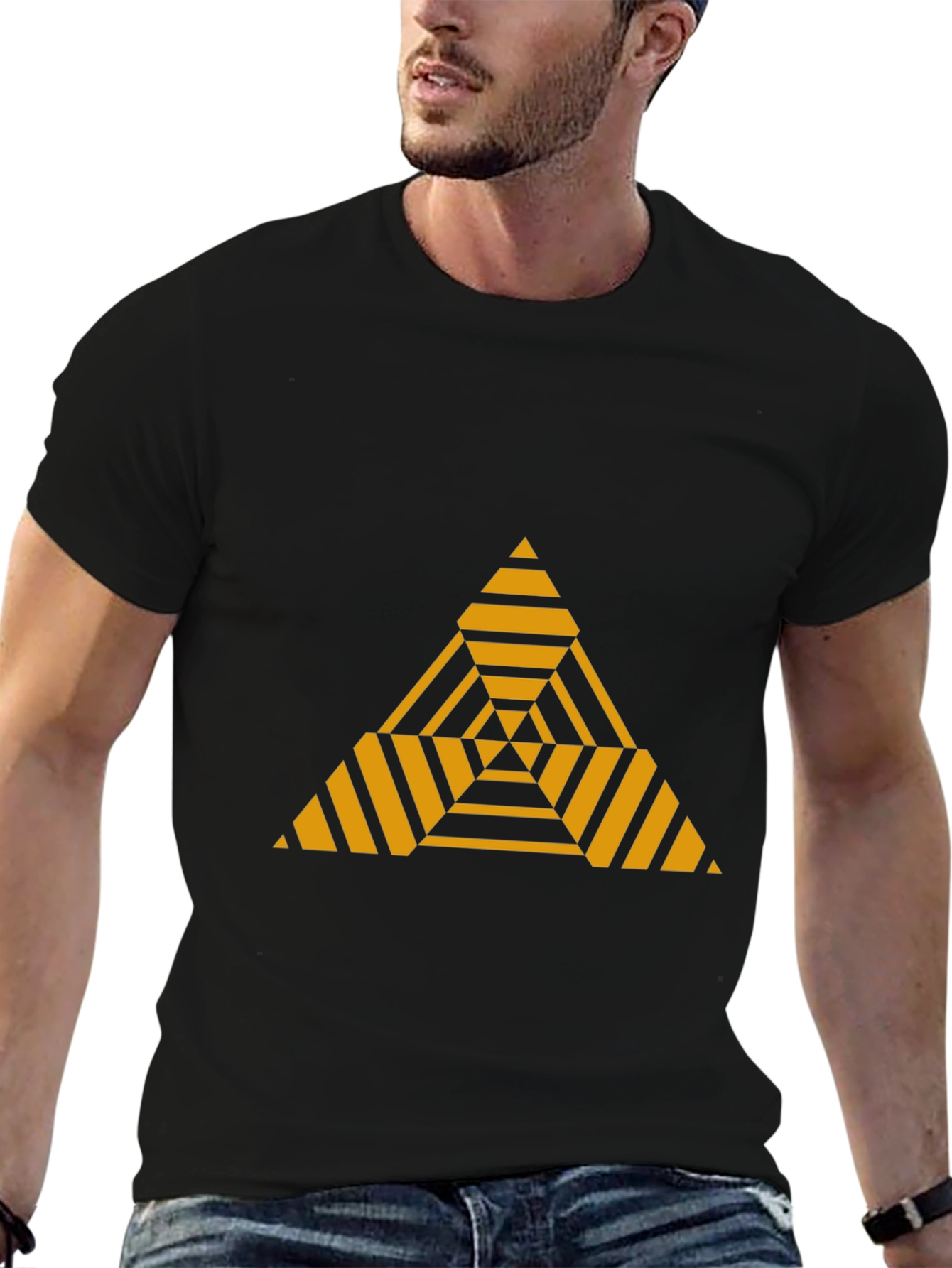 Geometric Triangle Graphic Tee - Modern Black T-Shirt