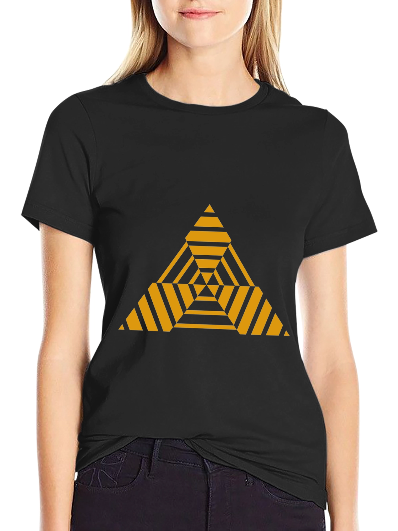 Geometric Triangle Graphic Tee - Modern Black T-Shirt